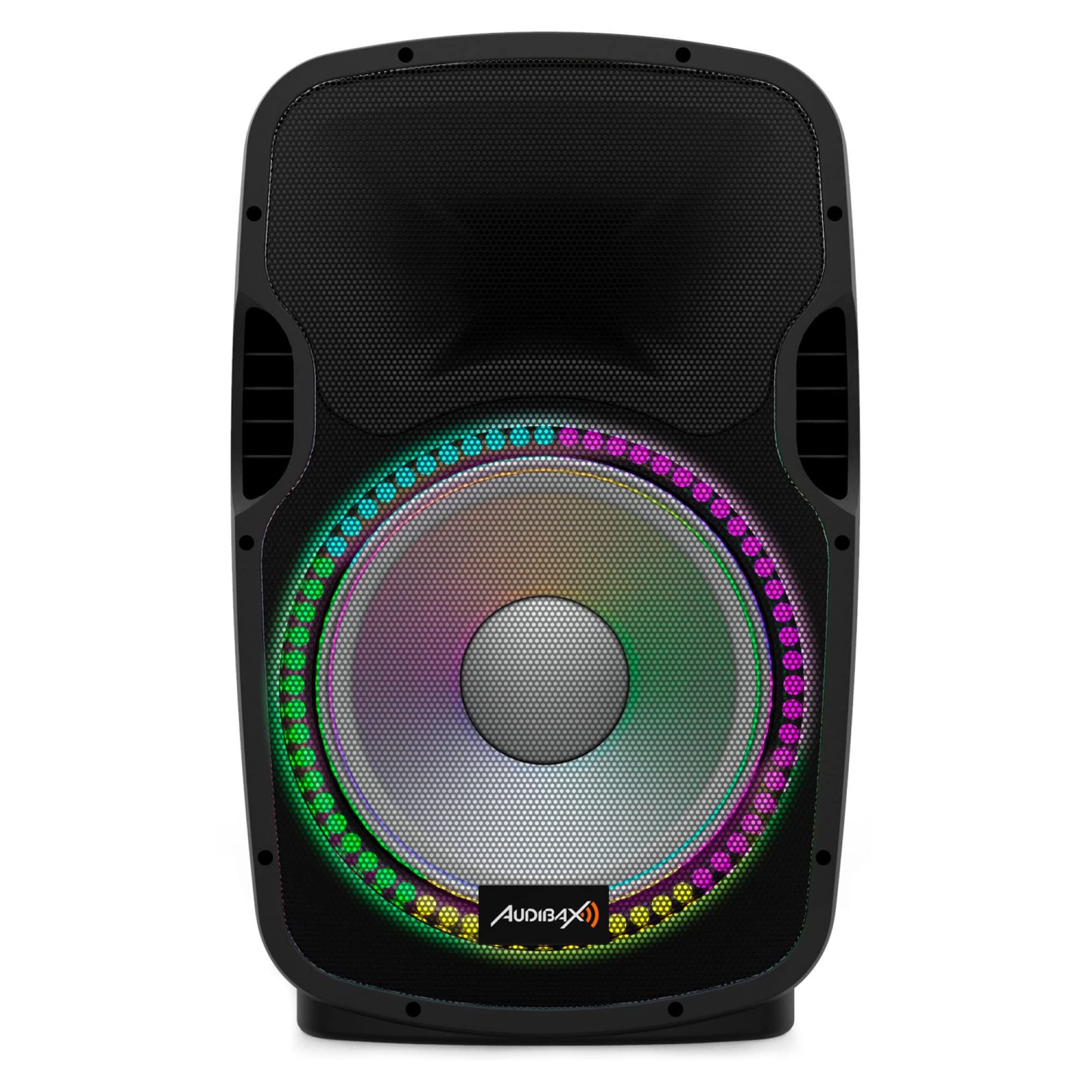 Audibax Party 15 - Haut-Parleur Active 15" - Puissance 600W - Enceinte Amplifié - Connexion USB/SD - Support + Câble + Microphone Inclus - Haut-Parleur Bluetooth - Illumination LED