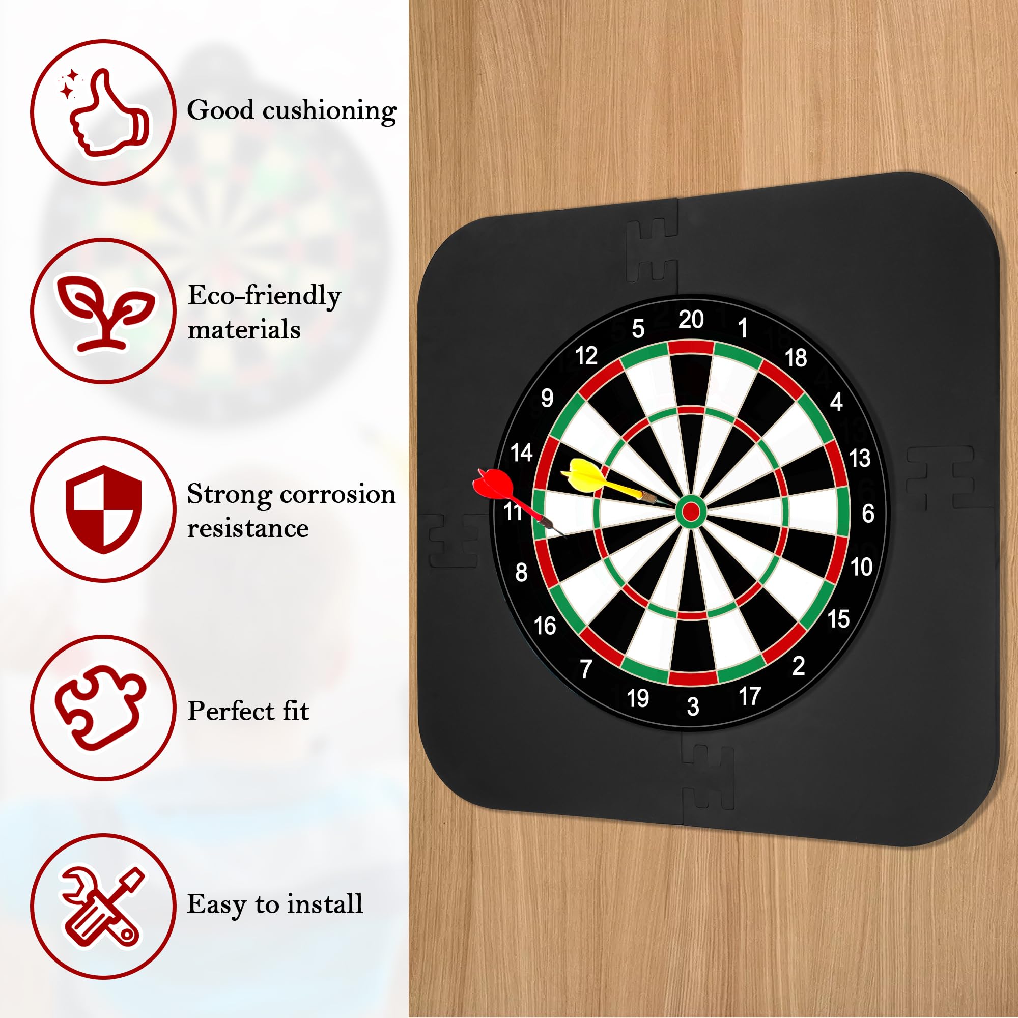 Zocipro Dartboard Surround, trwała ochrona ściany z EVA do tarczy do darta na nietrafionych rzutów, tylna ścianka do tarczy do darta do wszystkich standardowych rozmiarów tarcz do darta (czarna)