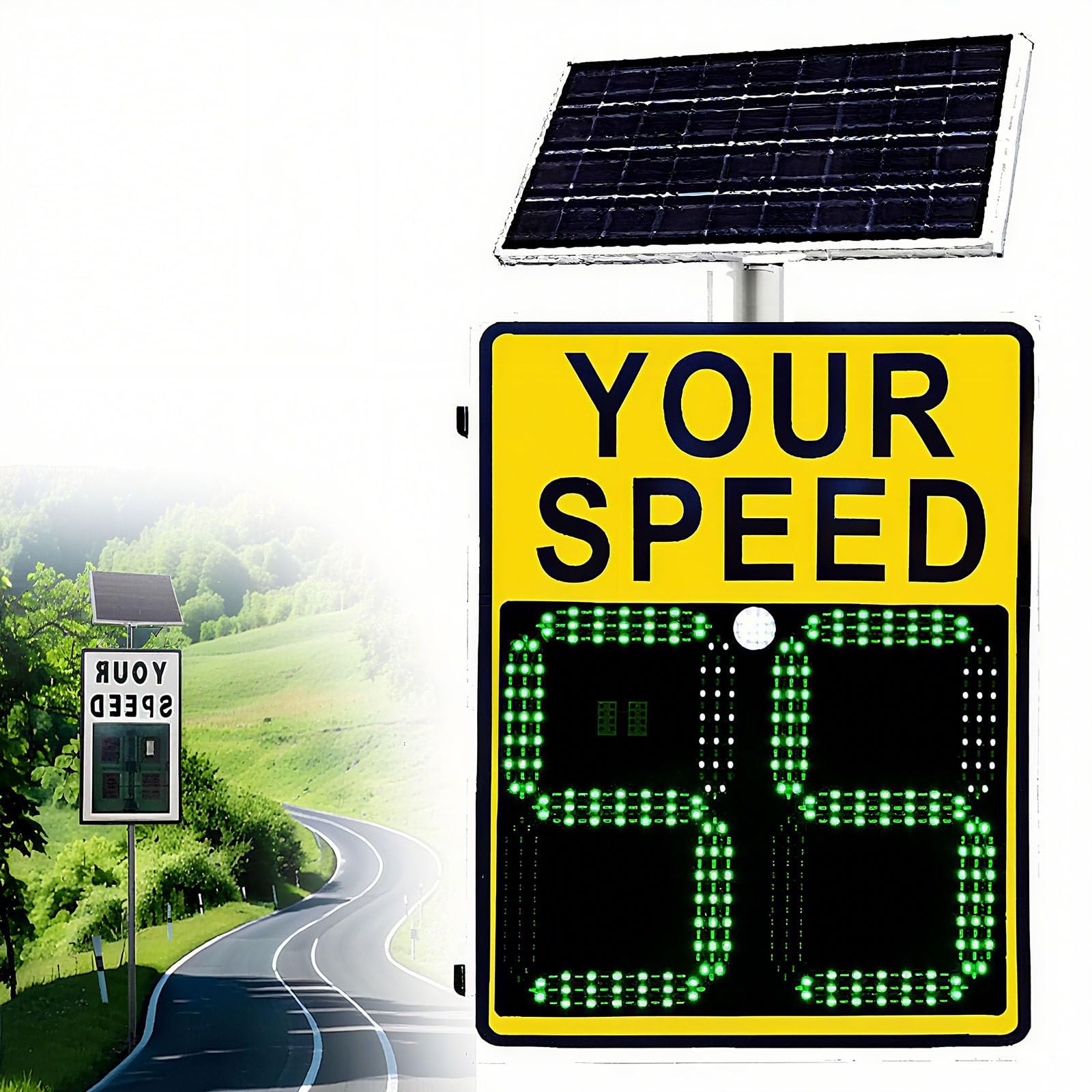 Señal de retroalimentación de radar alimentada por energía solar, pantalla LED digital para carreteras, parques industriales, señal de límite de velocidad de seguridad de tráfico