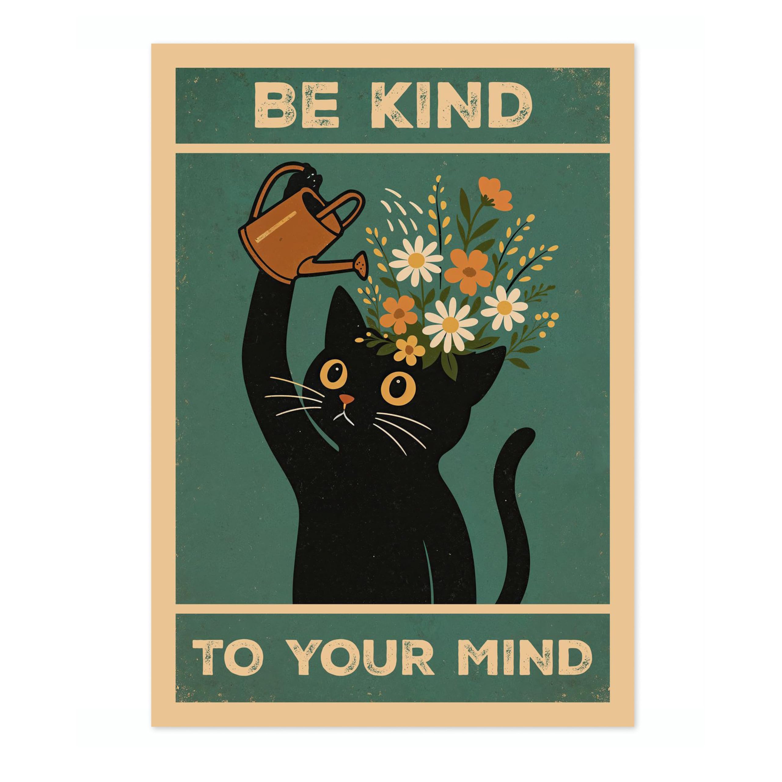 Be Kind To Your Mind Poster, Retro Animal Bathroom Print, Comedy Toilet Wall Art, A2 (Print Only) - 59.4x42cm
