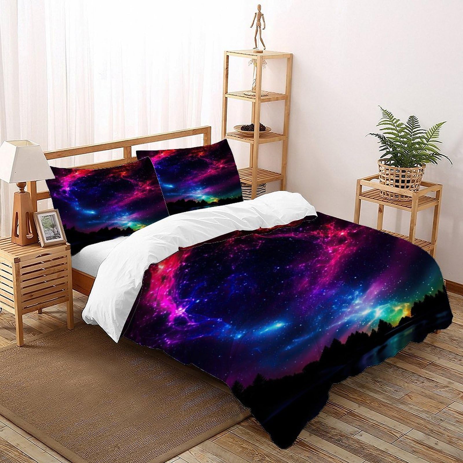 Galaxy Forest Bedding Set Theme Bedspread Space Theme Duvet Cover Set Microfiber Quilt Cover Universal for All Seasons Pillowcase Double（200x200cm）