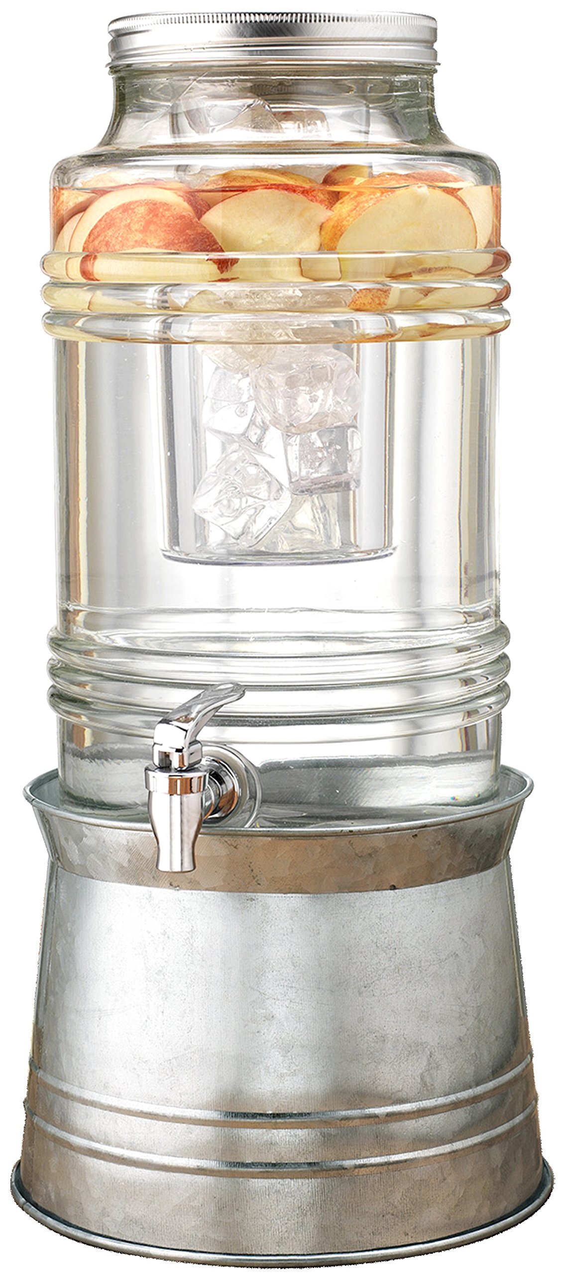 Circleware Breeze Glass Beverage Drink Dispenser with Stand Metal Base which Transforms to Metal Ice Bucket and Metal Lid + Fruit Infuser + Chrome Finished Spigot, HUGE 2.3 Gallons