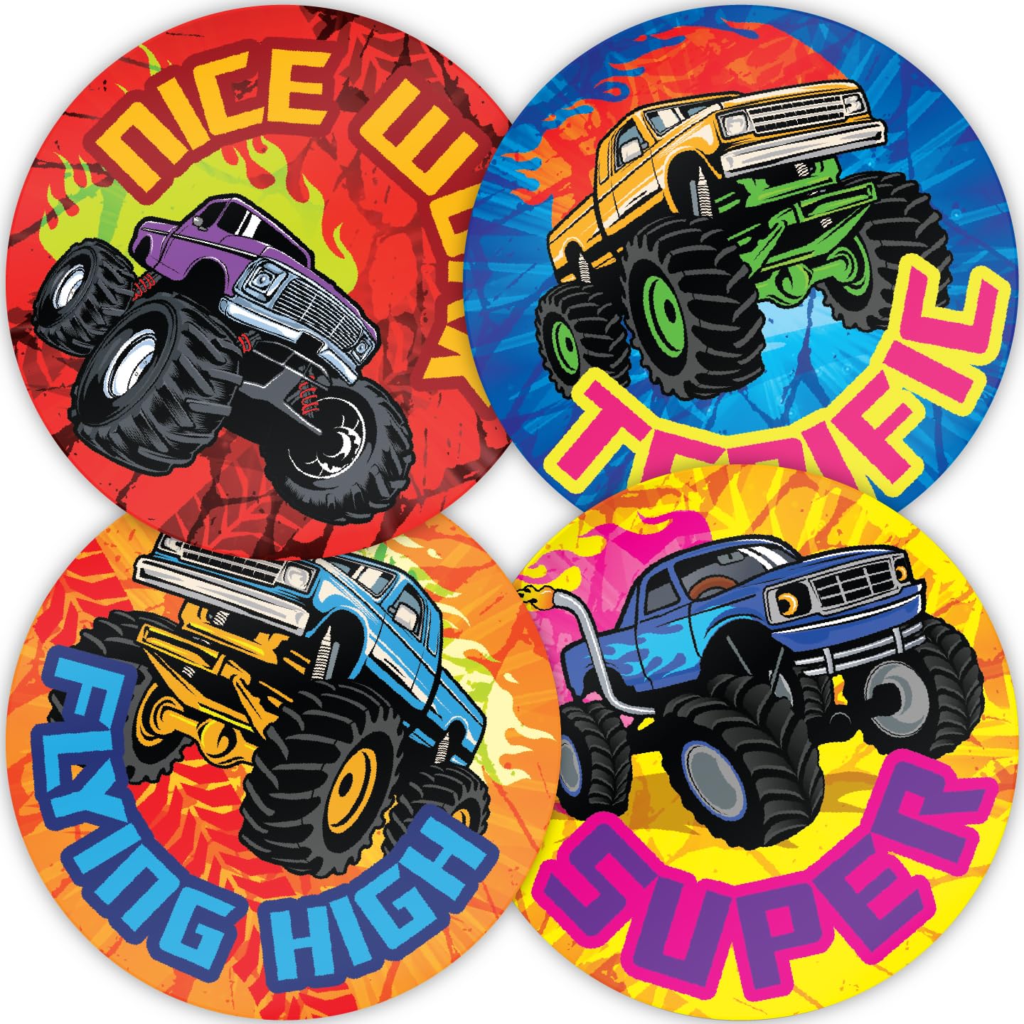 Stone Melon School Reward Stickers 144 Monster Truck Praise Words Stickers 30mm Round Sportsday Awards Nursery Teachers Parents Children Kids Lady Bug Insect