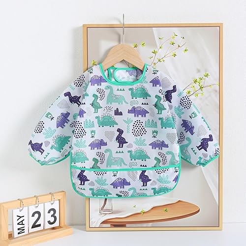 Miniatura 2 de YeeLauf Babero con mangas, paquete de 5, baberos impermeables para bebés de 3 a 24 meses de limpieza