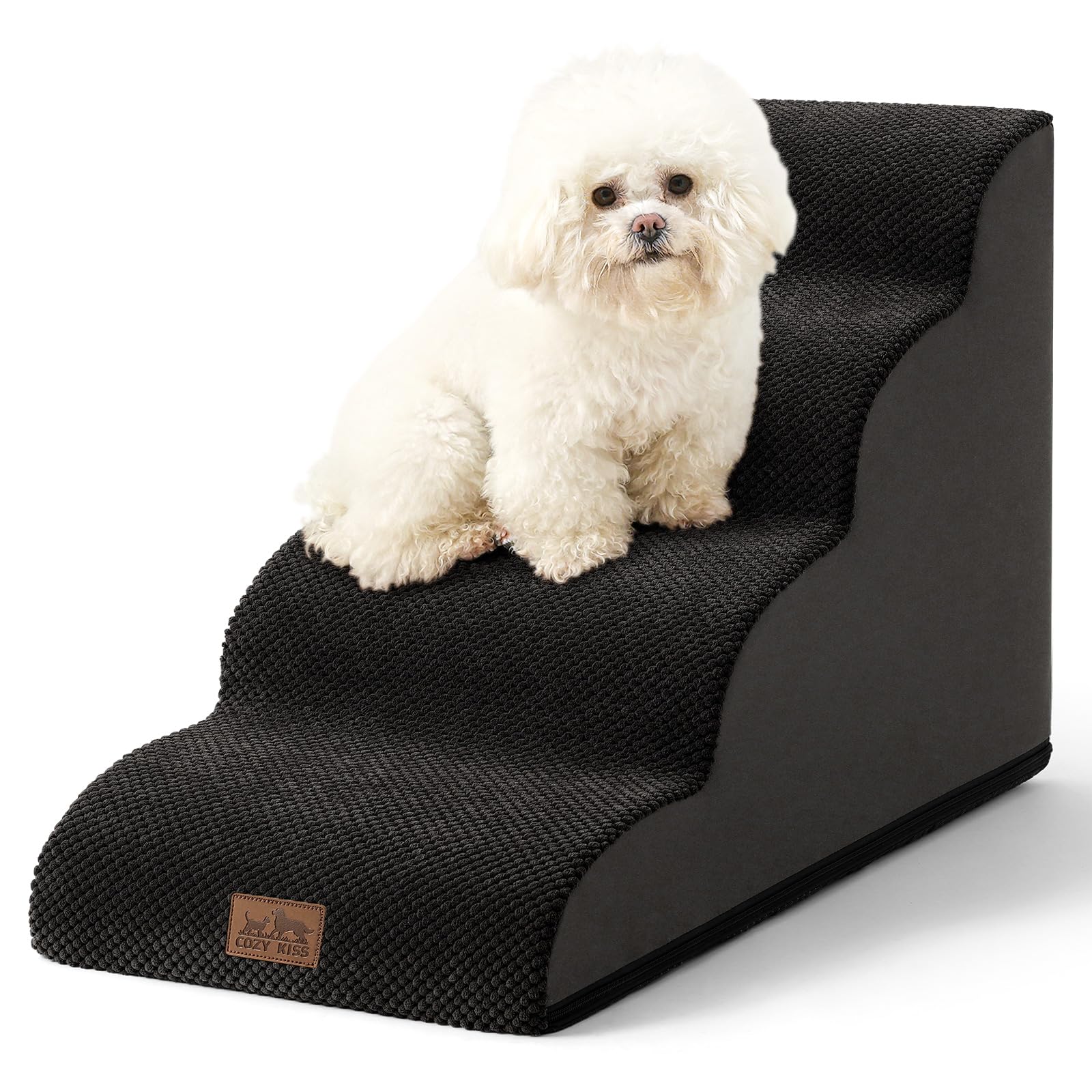 COZY KISS Wide Dog Stairs for Small Dog 19.7" H, 4 Step Pet Ramp for Bed