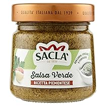 Saclà, Salsa Verde, Salsa a Base di Prezzemolo, Peperone Rosso e Capperi, Ideale per Antipasti o Secondi Piatti, Vaso Vetro, 190g, Confezione da 6 Pezzi