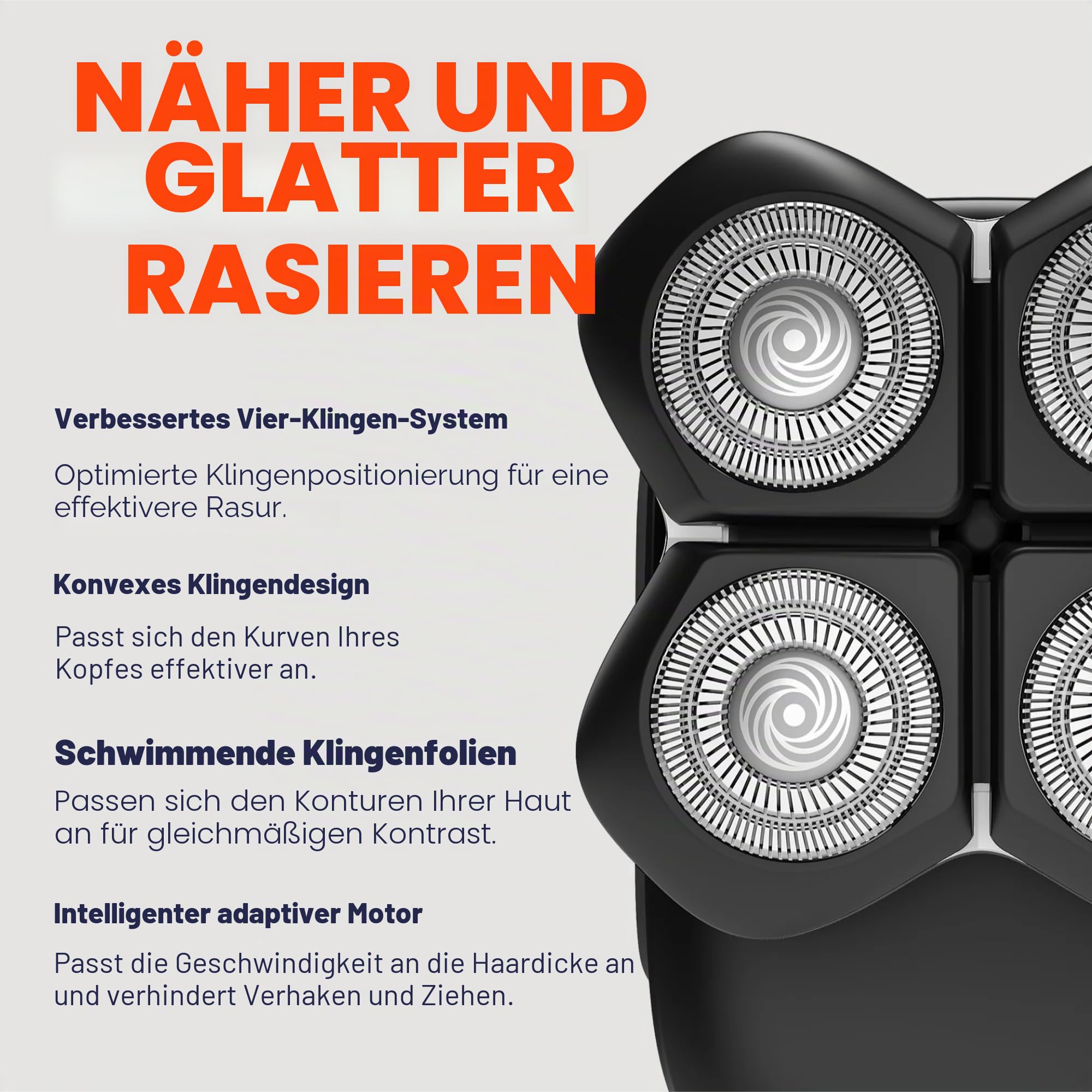 Freebird FlexSeries Pro Elektrischer Kopfrasierer - Schneller glatter Kopfrasierer, Nass-/Trockenrasur, Anti-Pinch, Rotationsrasierer, wiederaufladbar, kabellos, 4 flexible Klingen, ideales Geschenk