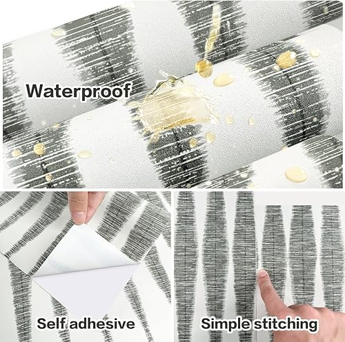 Miniatura 4 de Wudnaye Papel tapiz geométrico a rayas para despegar y pegar, papel de contacto geométrico de 17.7 x 118.1 pulgadas, moderno, extraíble, para