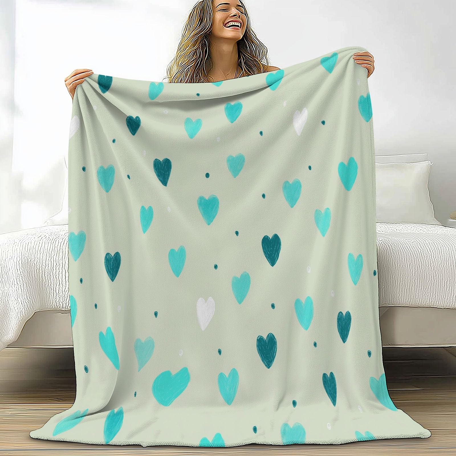 Couverture polaire douce motif d'amour peint à la main pour réchauffer les cœurs