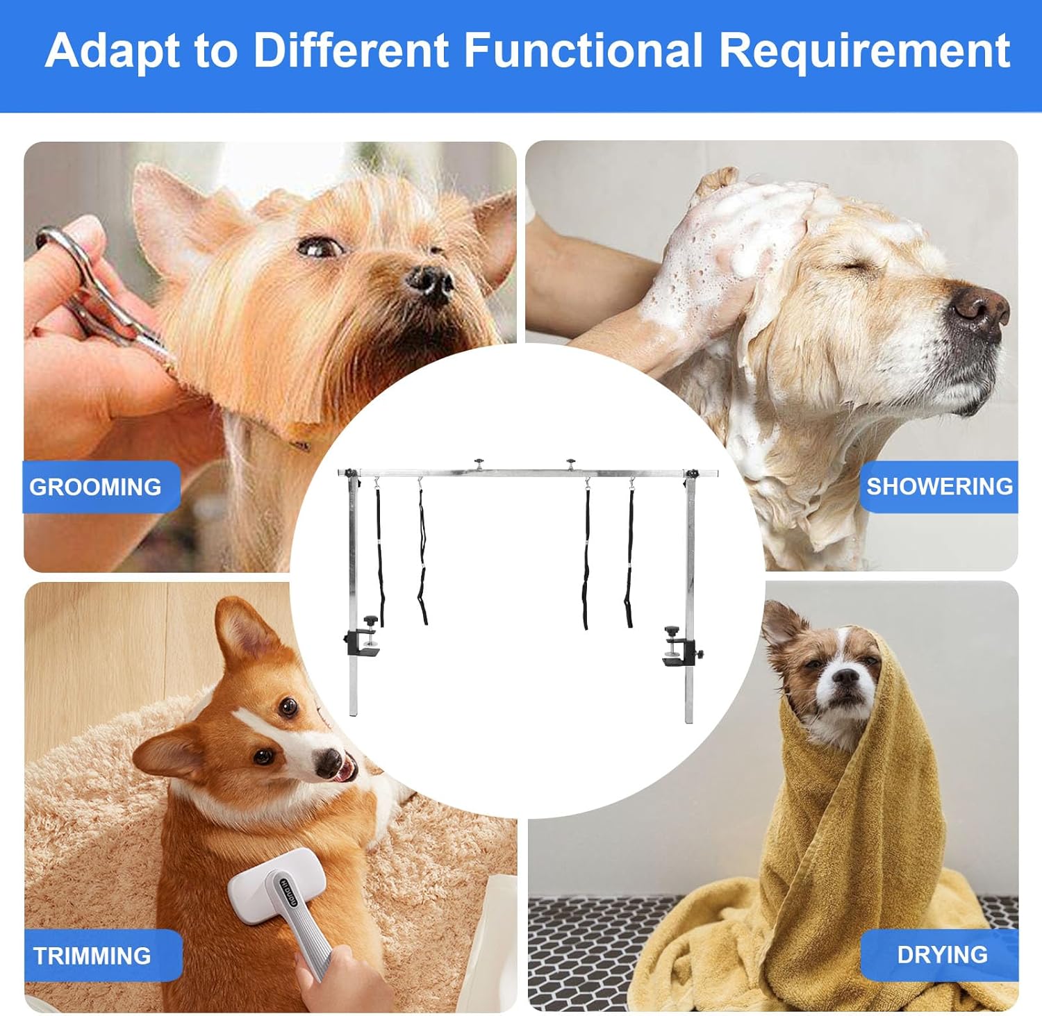 confote Stainless Steel H-Sharp Dog Grooming Arm, Overhead Pet Grooming Table Arm with Clamps Adjustable Height Width Dog Grooming Kit for Small and Medium Dogs Bathing