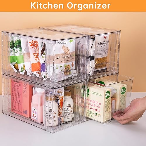 Miniatura 6 de Paquete de 2 cajones apilables grandes, organizadores de cajones de acrílico transparente con asas, fácil de montar para debajo del fregadero, baño,