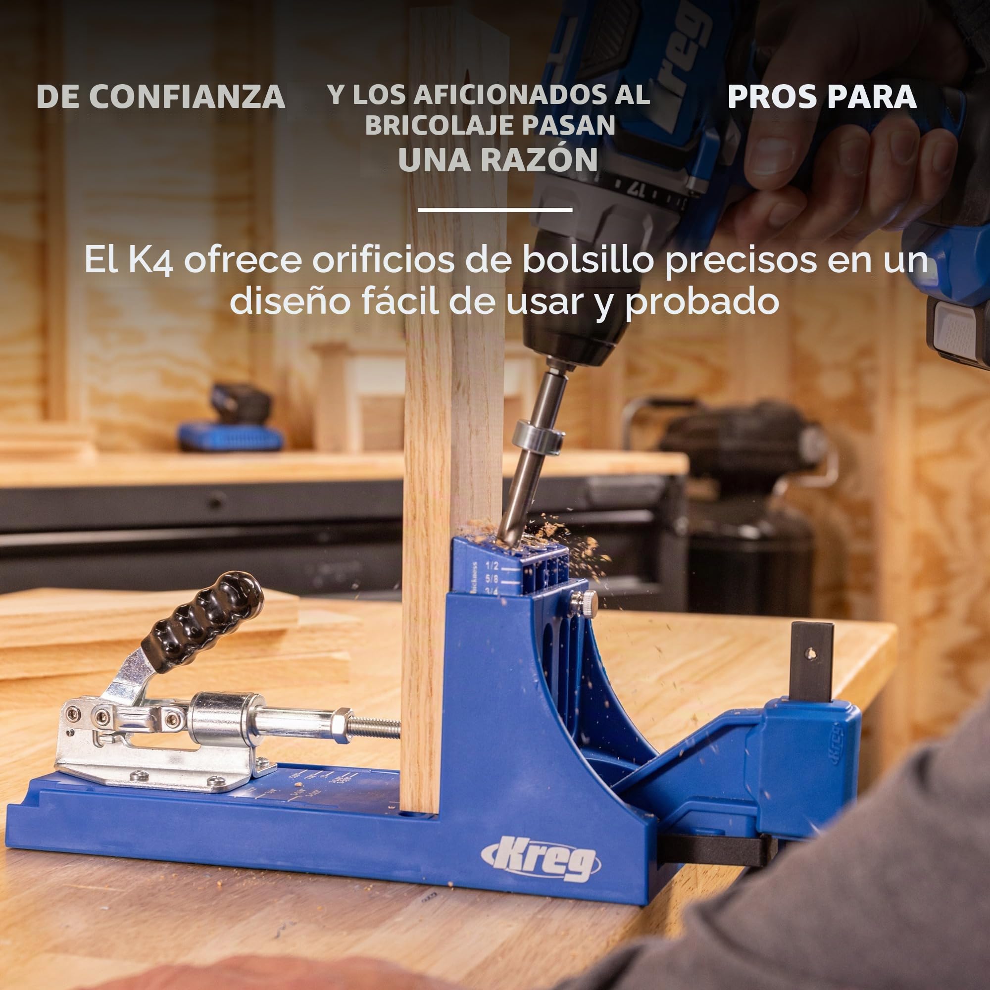 Kreg Plantilla de agujero de bolsillo K4 – Plantilla ajustable y versátil para juntas fuertes – Crea juntas perfectas y sólidas – Guías de taladro fácilmente ajustables – para materiales de 1,27 cm a