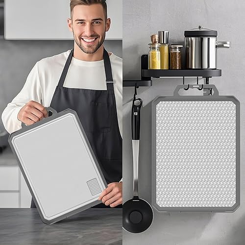 Miniatura 6 de 1 pieza de tabla de cortar de titanio, 1 lado de titanio, otro lado de paja de trigo PP, tabla de cortar de doble cara no tóxica para cocina, grado