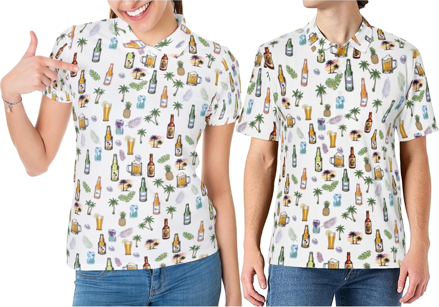 Funny Couples Golf Shirts Short Sleeve Polo Shirts Moisture Wicking Unisex Hawaiian Outfits for Men Women