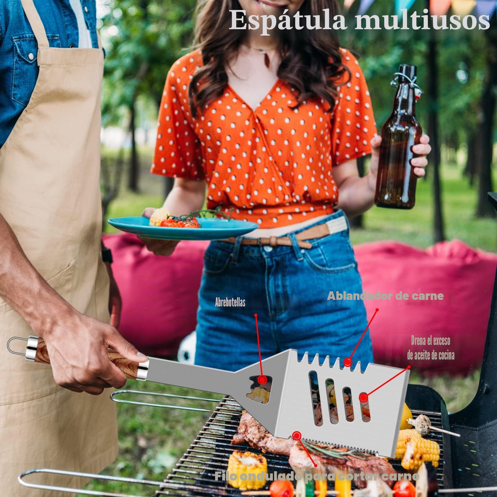 Grilliance Utensilios para Barbacoa de 30 Piezas, Kit de Accesorios para Parrilla de Acero Inoxidable para Hombres, Juego de Herramientas Profesionales para Parrilla con Bolsa de Transporte, marrón