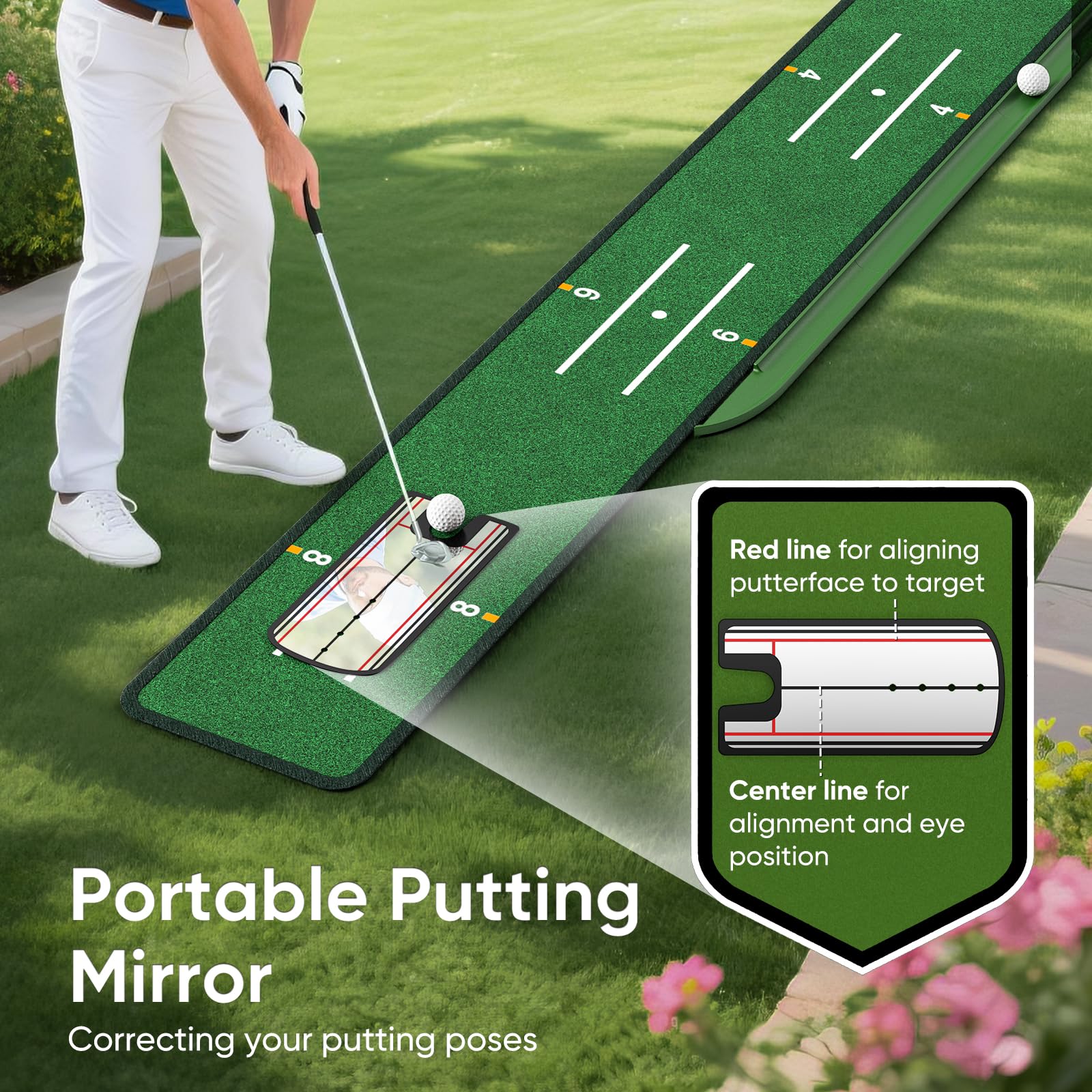 WildFun Tappetino per il putting green da golf con porte e specchio per il putting, tappetino per il putting da golfs per uomini che giocano a golf a casa o in ufficio