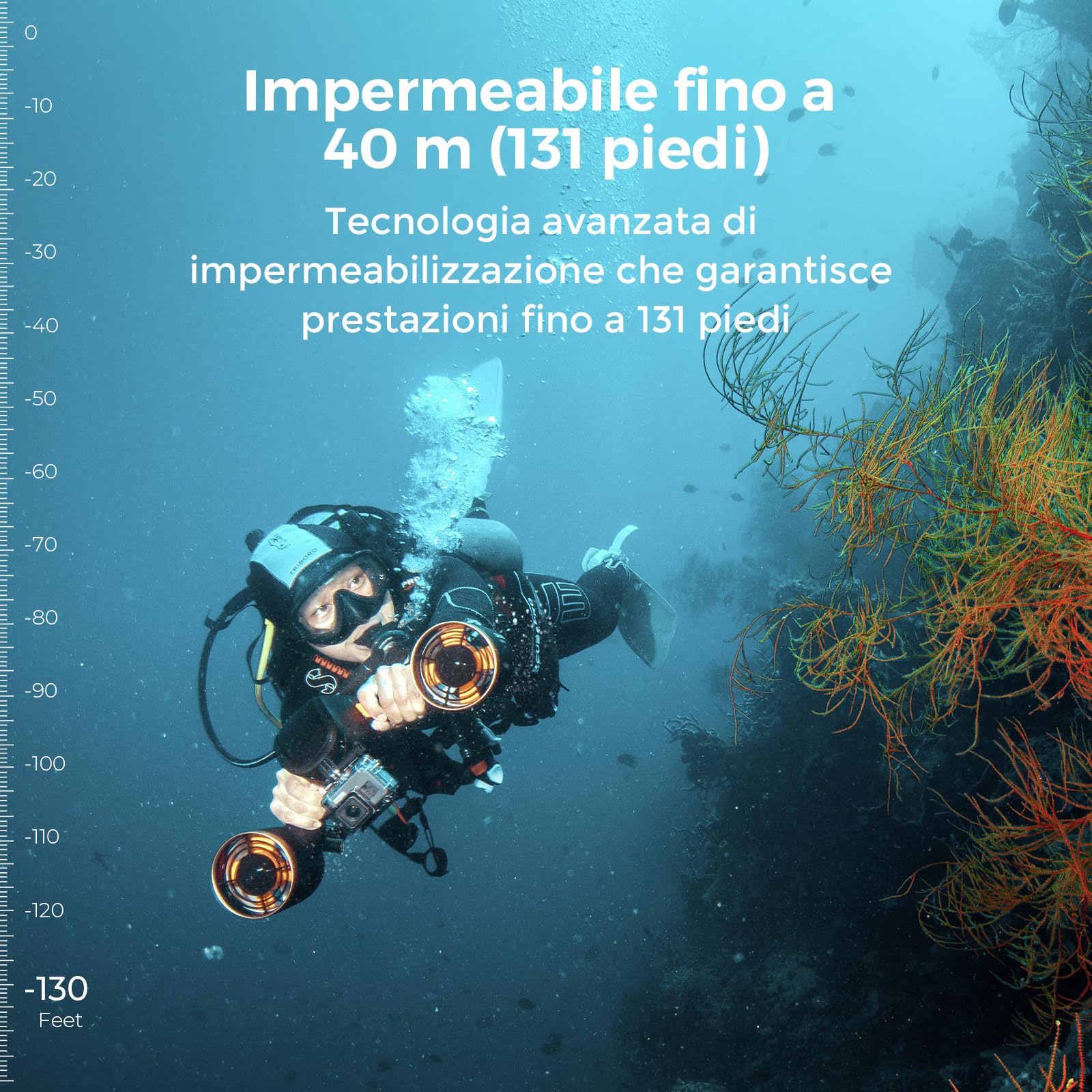 Scooter sumergible Mix Pro Dual Motor - 3 modos de velocidad, 60 minutos de autonomía, profundidad de 40 m, con soporte para cámara y alarma de batería baja para piscina, buceo, snorkel (blanco)