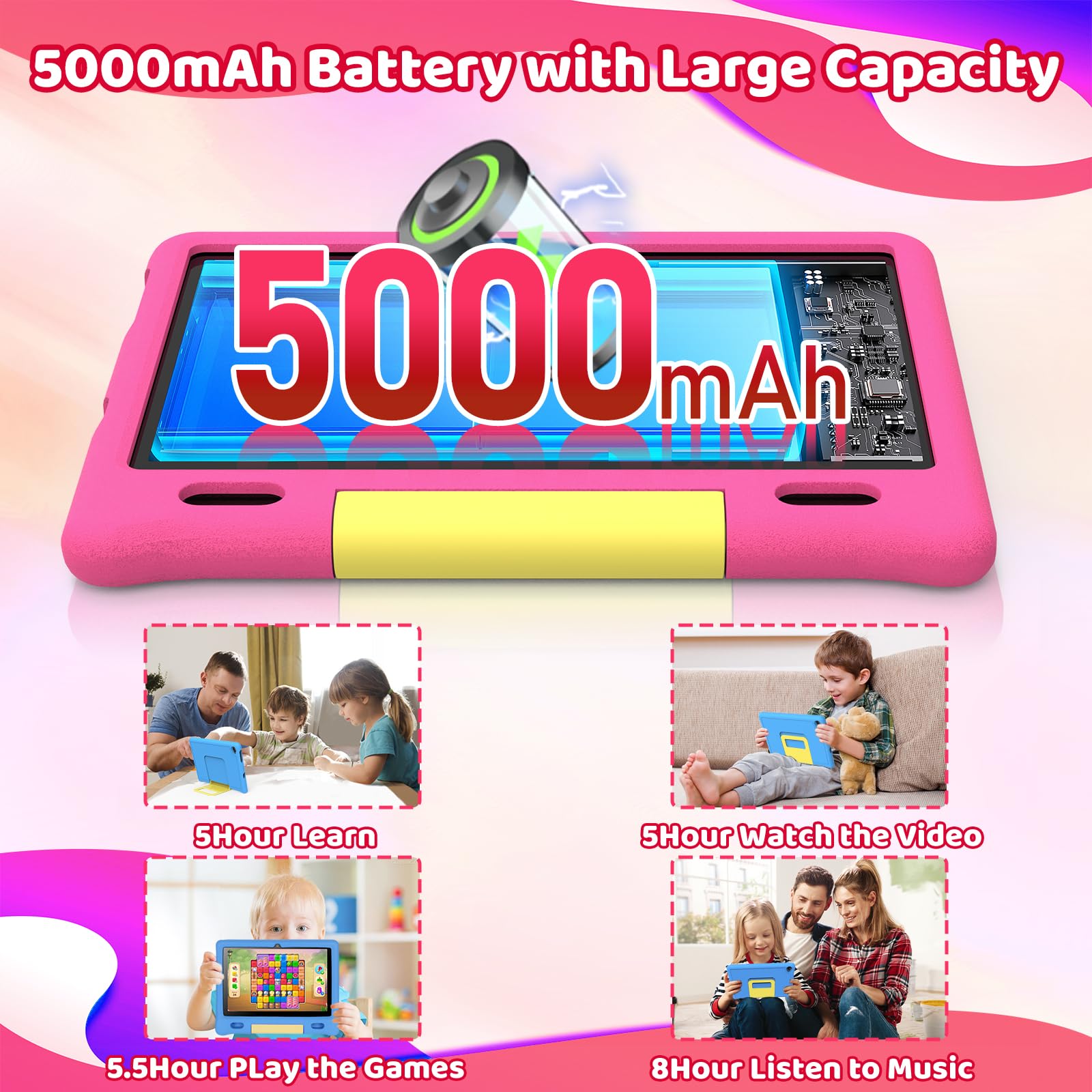 Octa Core - Tablet per bambini da 10 pollici con 16 GB di RAM, 128 GB di ROM, TF da 1 TB, Android, Wi-Fi 6/BT 5.3, Widevine L1, 5000 mAh, controllo parentale
