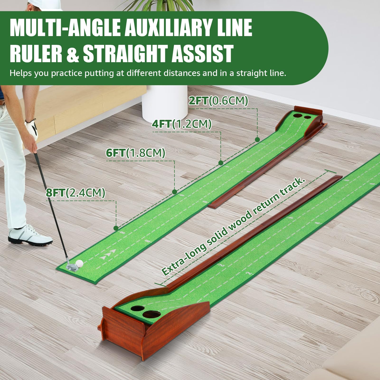 XDriveMax Golf Putting Matte Indoor,2 Loch rutschfeste puttingmatte Golf Indoor mit Ballrückführung ohne Blockierung, geeignet für Golfübungen, Homeoffice und als schönes Geschenk