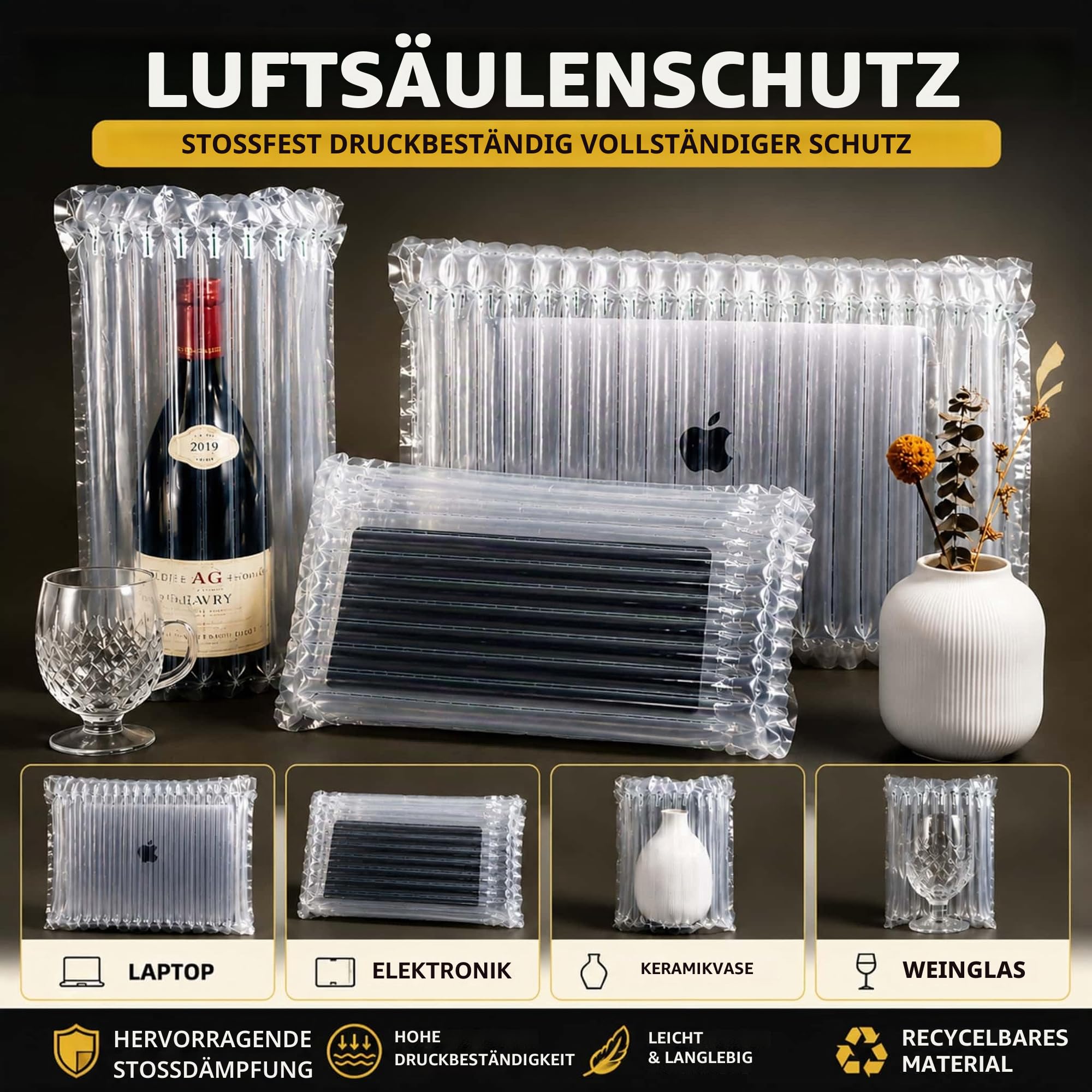 Luftpolsterfolie, aufblasbare Luftsäulenverpackung, große Luftpolsterrolle für schwere Beanspruchung, Versandbedarf für Online-Shop, Umzugsverpackungsrolle (transparent, 30cm x 50 m)