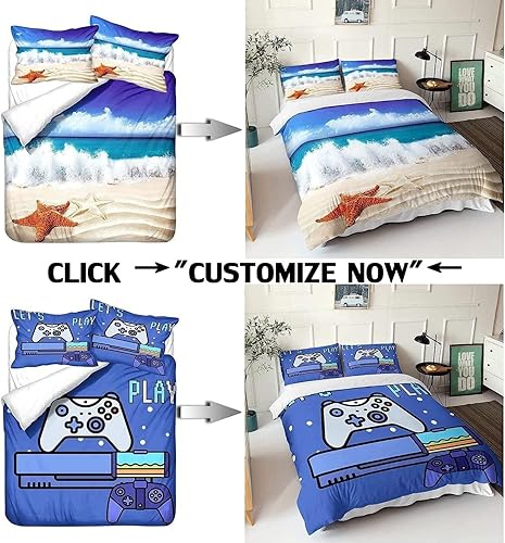 Miniatura 3 de Guf Juego de ropa de cama personalizada con foto, juego de funda de edredón personalizada de 3 piezas, funda de edredón personalizada con texto de