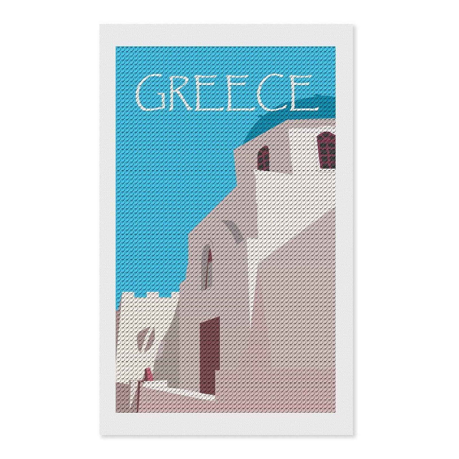 Junmoney Greece Church Illustration Full Drill Diamond Painting Kit 12"x20", Sparkling Round Gems, Decorate Your Room, Mindful Craft Activity