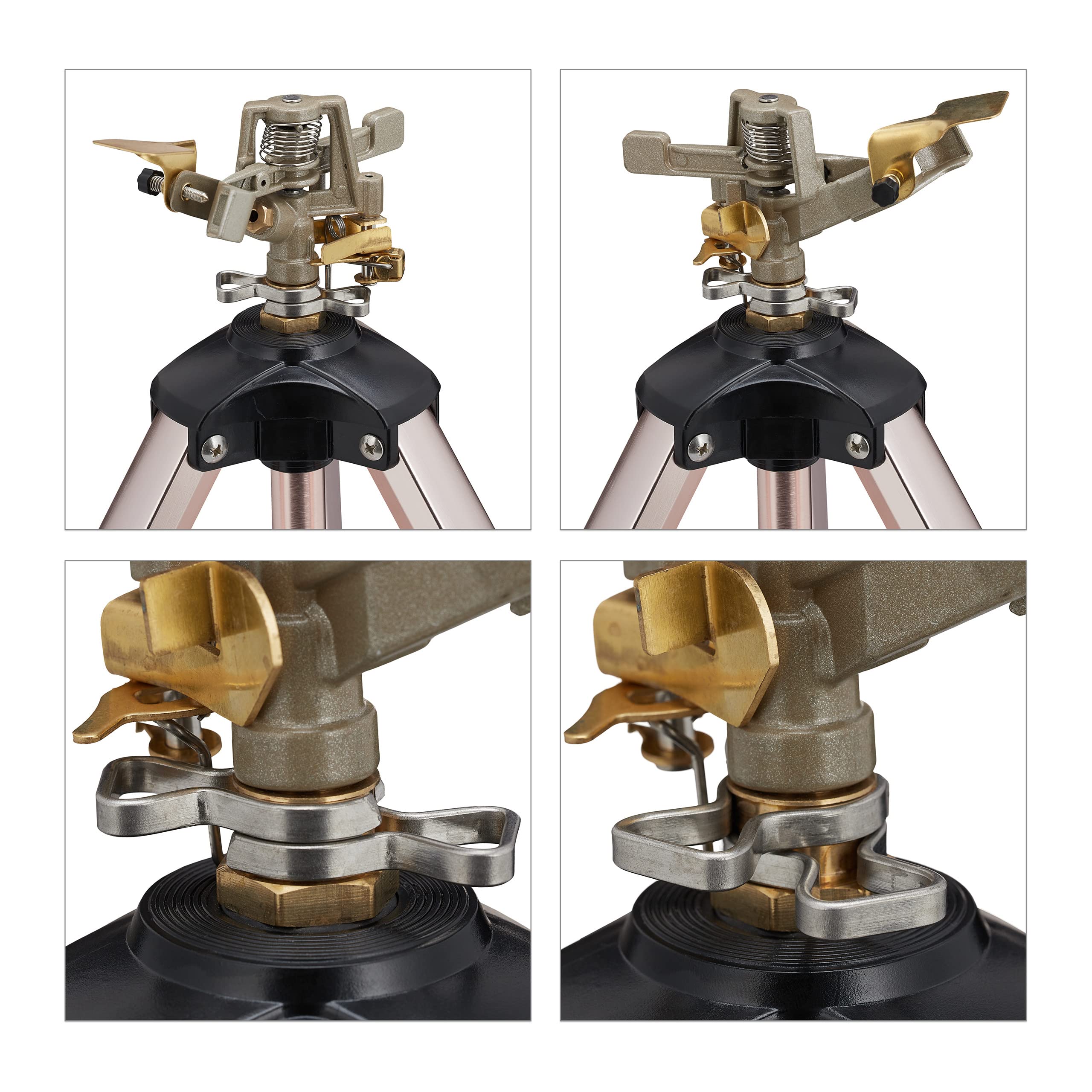 Relaxdays Sprinkler, Stativ, Reichweite max. 9m, Sektorenregner, Sprengwinkel 0-360°, 3/4'' Anschluss, Silber/schwarz, 90 x 94 x 82 cm