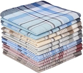 12 Pack Mens Handkerchiefs 100% Cotton - 6 Colors, nearly 16x16 Inch 40x40cm, Classic Style, Aggressively Absorbing & Machine Washable - Premium Hankies for Men & Women Vacuum Package