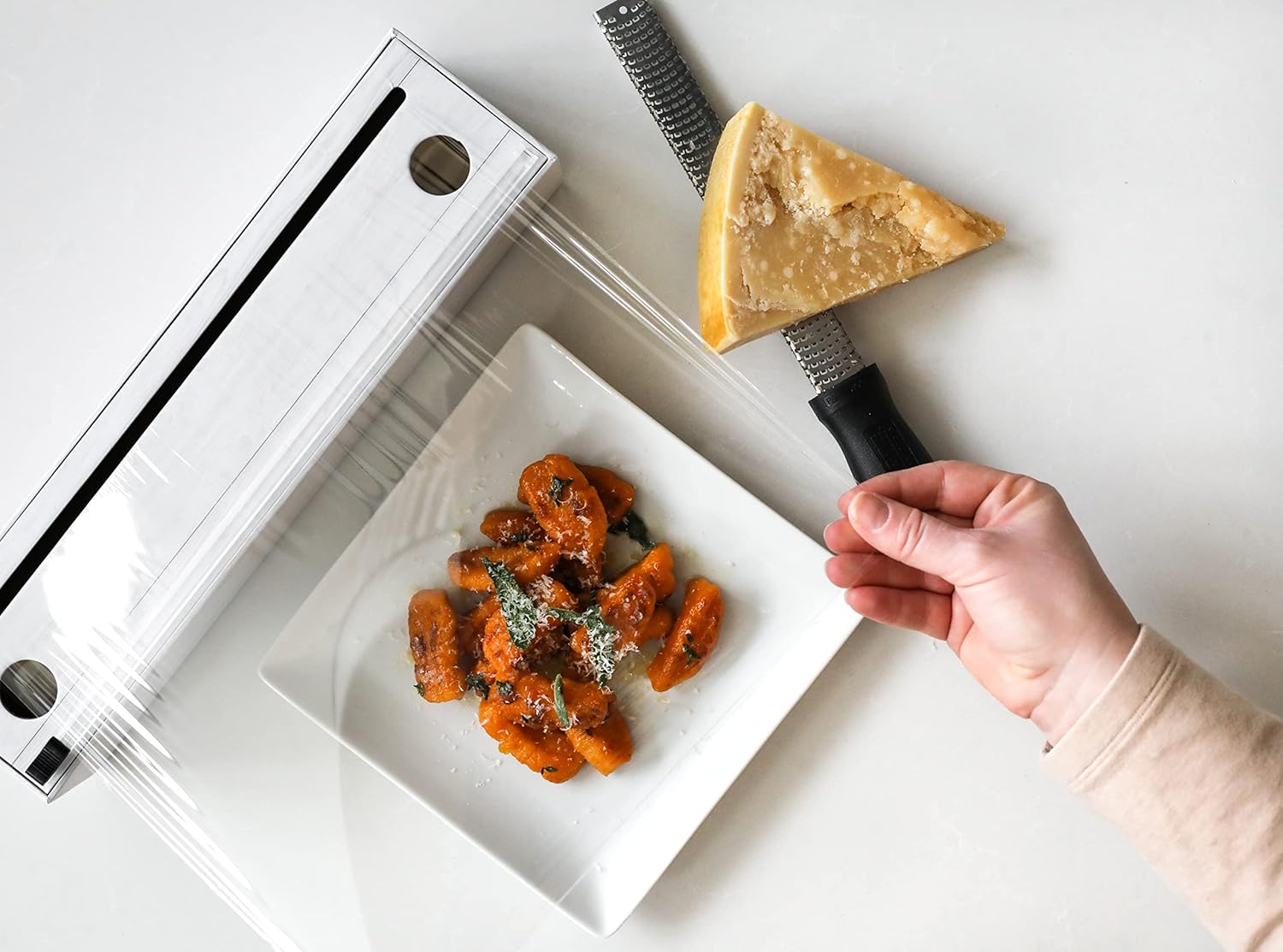 Chicwrap Shiplap Refillable Plastic Wrap Dispenser - Includes One 12" x 750' Roll of Professional Grade Plastic Wrap - BPA Free and Kosher Certified - Reusable Dispenser w/Slide Cutter