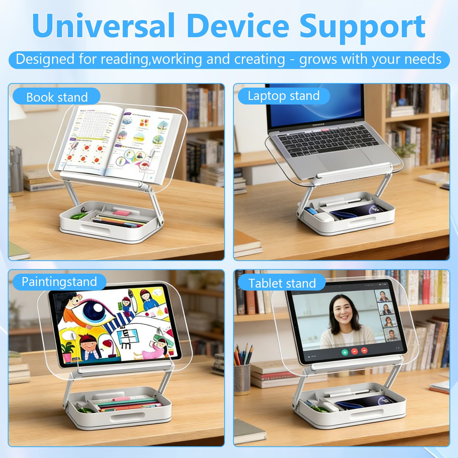 Leggio per Libri con Base Girevole a 360°, Pieghevole Supporto Tablet Supporto Libri per Lettura, con Scatola di Immagazzinaggio, Perfetto per Libri, Cuochi, Spartito, Tablet