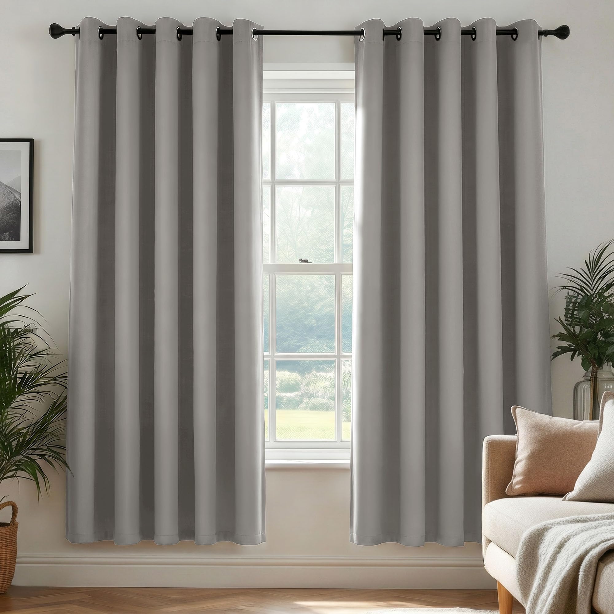 Deconovo Dove Grey Room Darkening Curtains Eyelet, Thermal Insulated Energy Saving Curtains for Bedroom Living Room, OEKO-TEX Certified, W 66 x L 90 Inch, 1 Pair