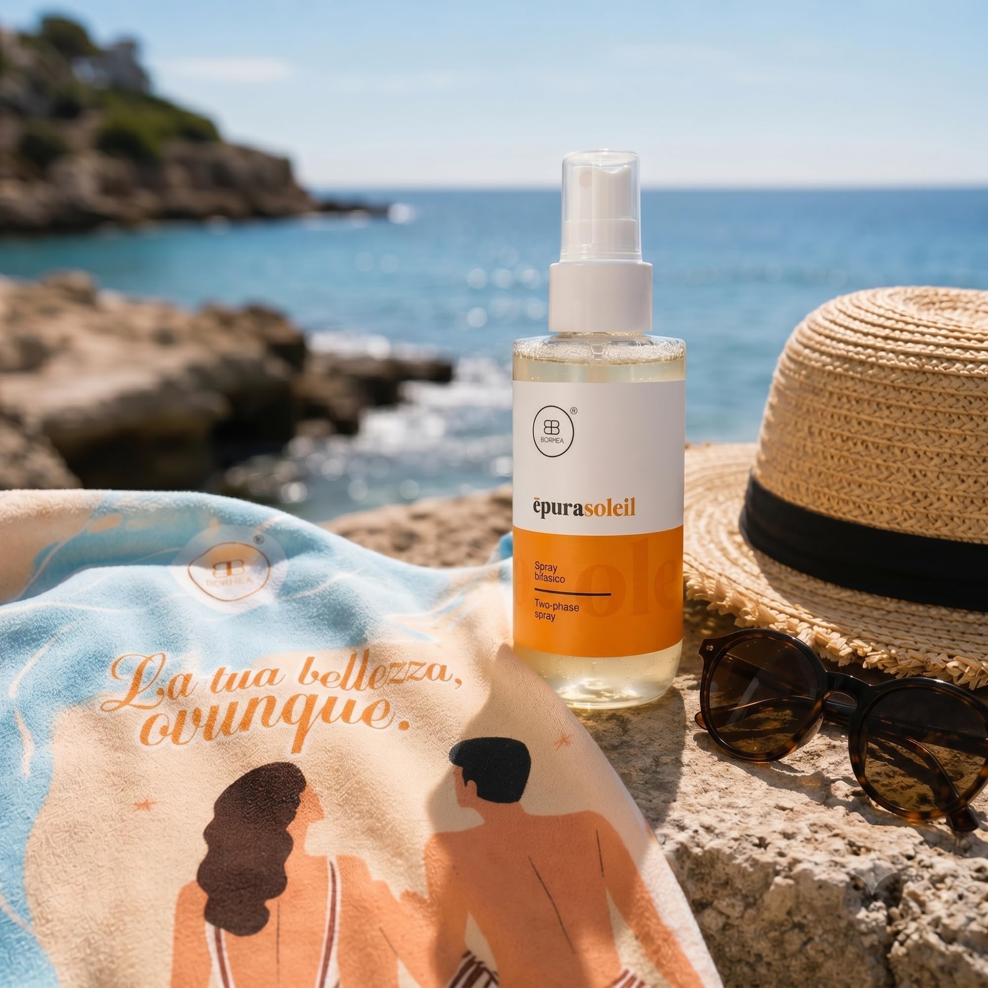 ĒPURA SOLEIL Trattamento Solare Capelli Professionale - Shampoo Doposole Idratante o Spray Protezione Mare Bifasico Termoprotettore - Con Cheratina, Cocco e Argan, Senza SLES (Sun Ritual Kit)