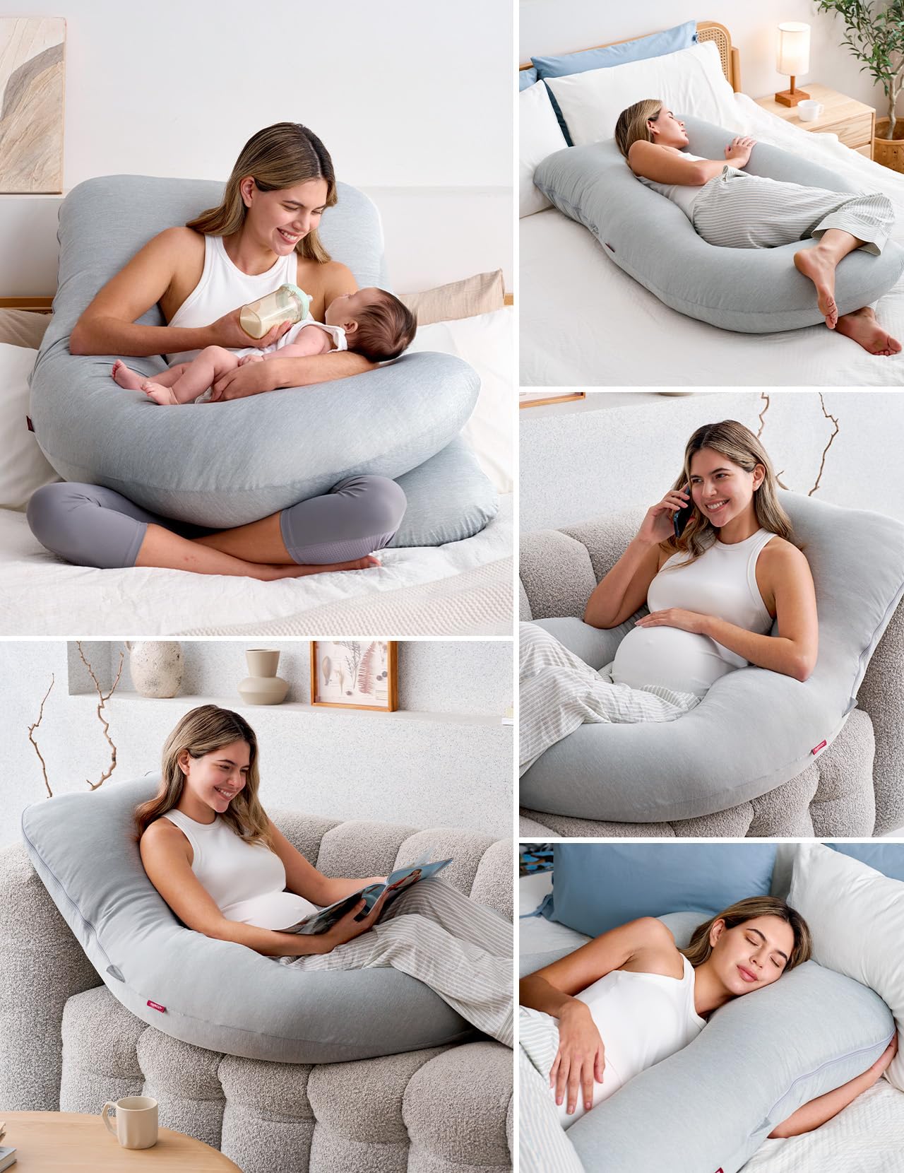 momcozy Almohada para Embarazadas con Funda Refrigerante – Cojín Embarazada en Forma de U de Cuerpo Completo, 145 cm, Apoyo para Espalda, Vientre y Piernas – Almohada Embarazo para Dormir de Lado