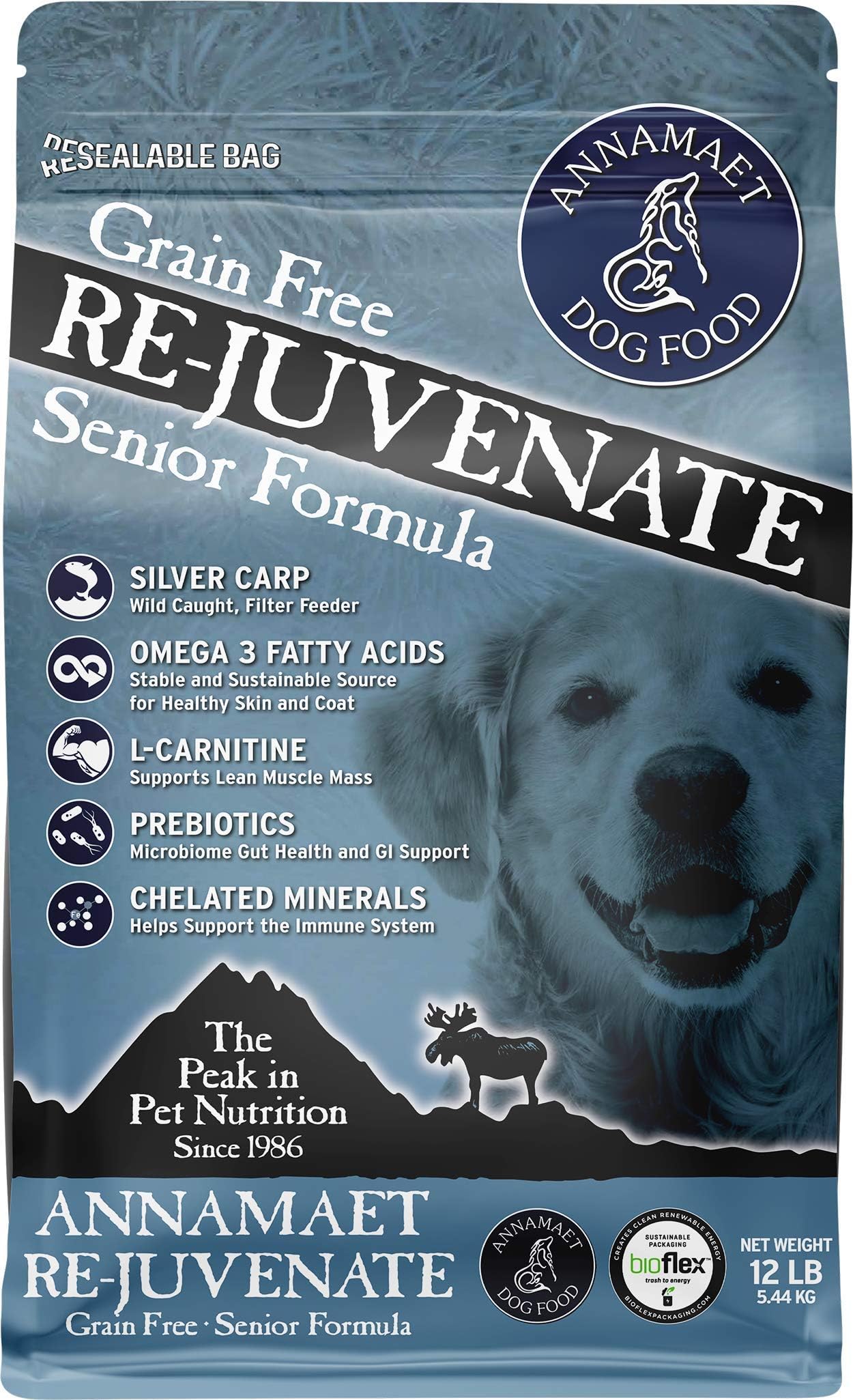 AnnamaetGrain-Free Re-Juvenate Senior Formula Dry Dog Food, (Fresh Silver Carp & Turkey), 12-lb Bag