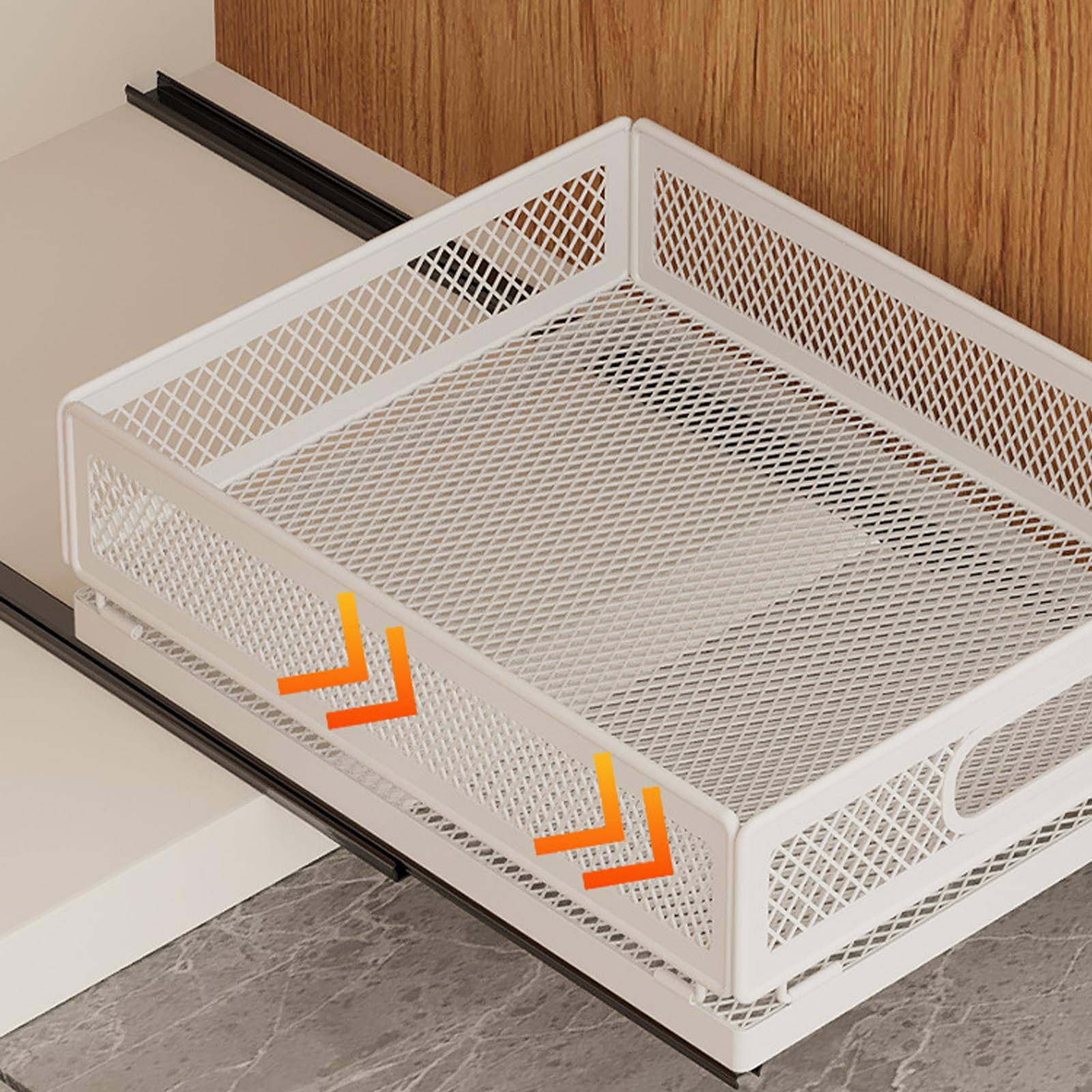 Cesta de almacenamiento expandible de acero al carbono con riel silencioso extraíble, color blanco, sin perforaciones, cajón de gran capacidad, tablero grueso en capas para armario y uso doméstico