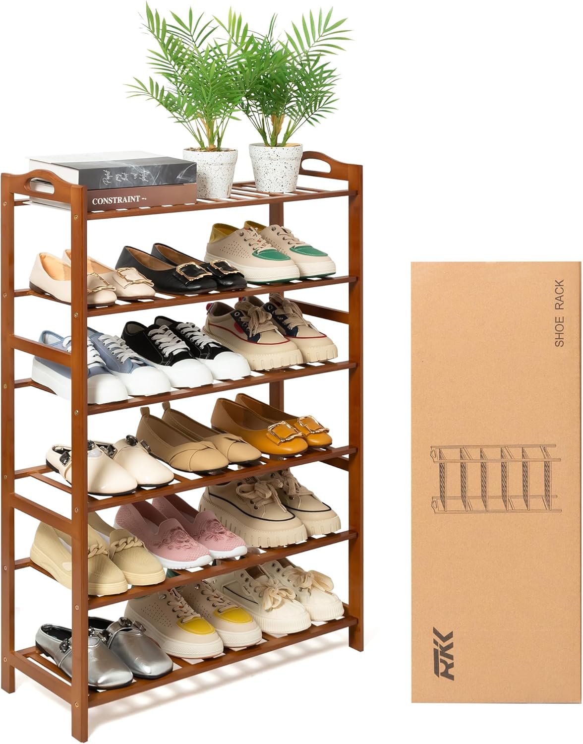 Shoe Rack for Front Foor Entrance, Bamboo Shoe Rack for Closet Shoe Organizer Closet Organizers and Storage Shelves (Brown, 6 Tier) Brown 6 Tier