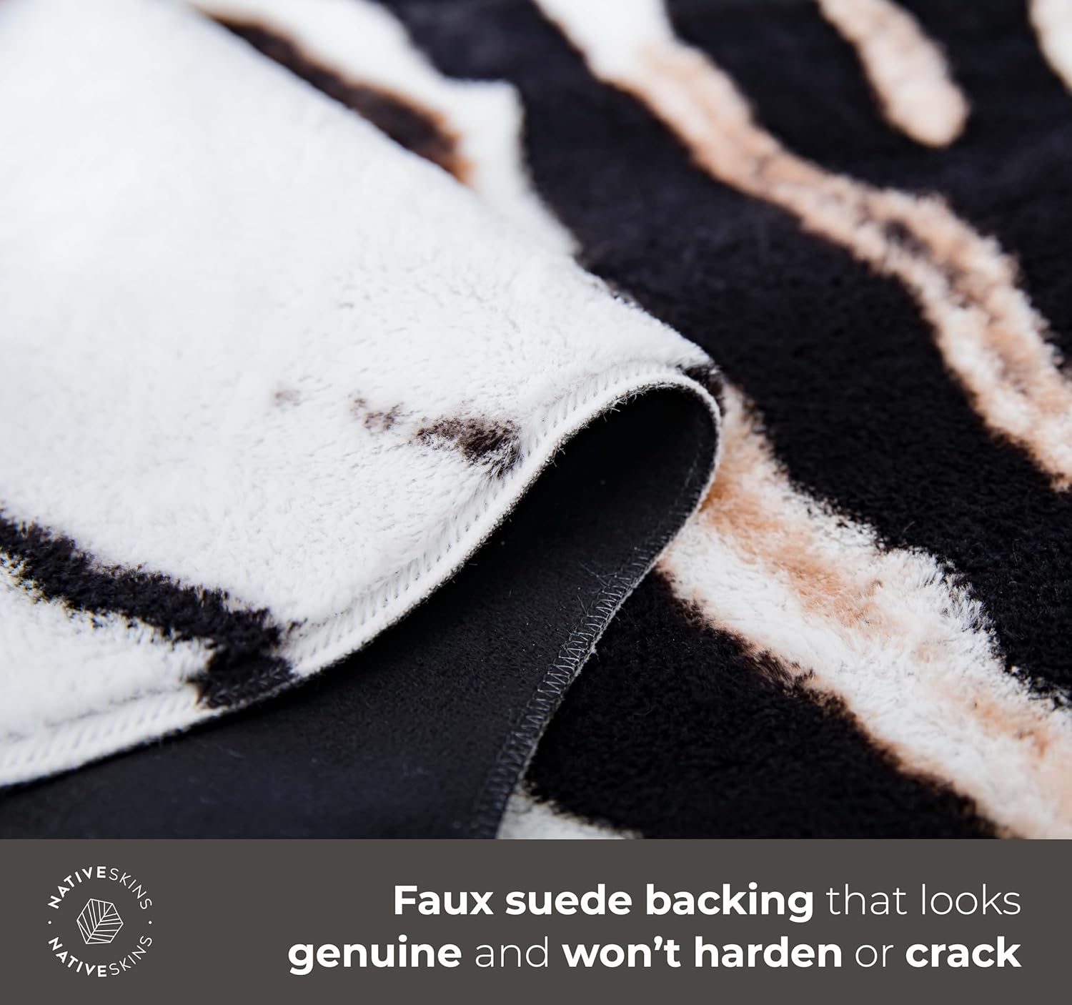 NativeSkins Faux Zebra (Large) | 4.6ft x 6.6ft | Zebra Print | Western Bedroom Decor | Hand-Cut, Faux Suede No-Slip Backing | Western Rug | Animal Print Rug | Cow Hide