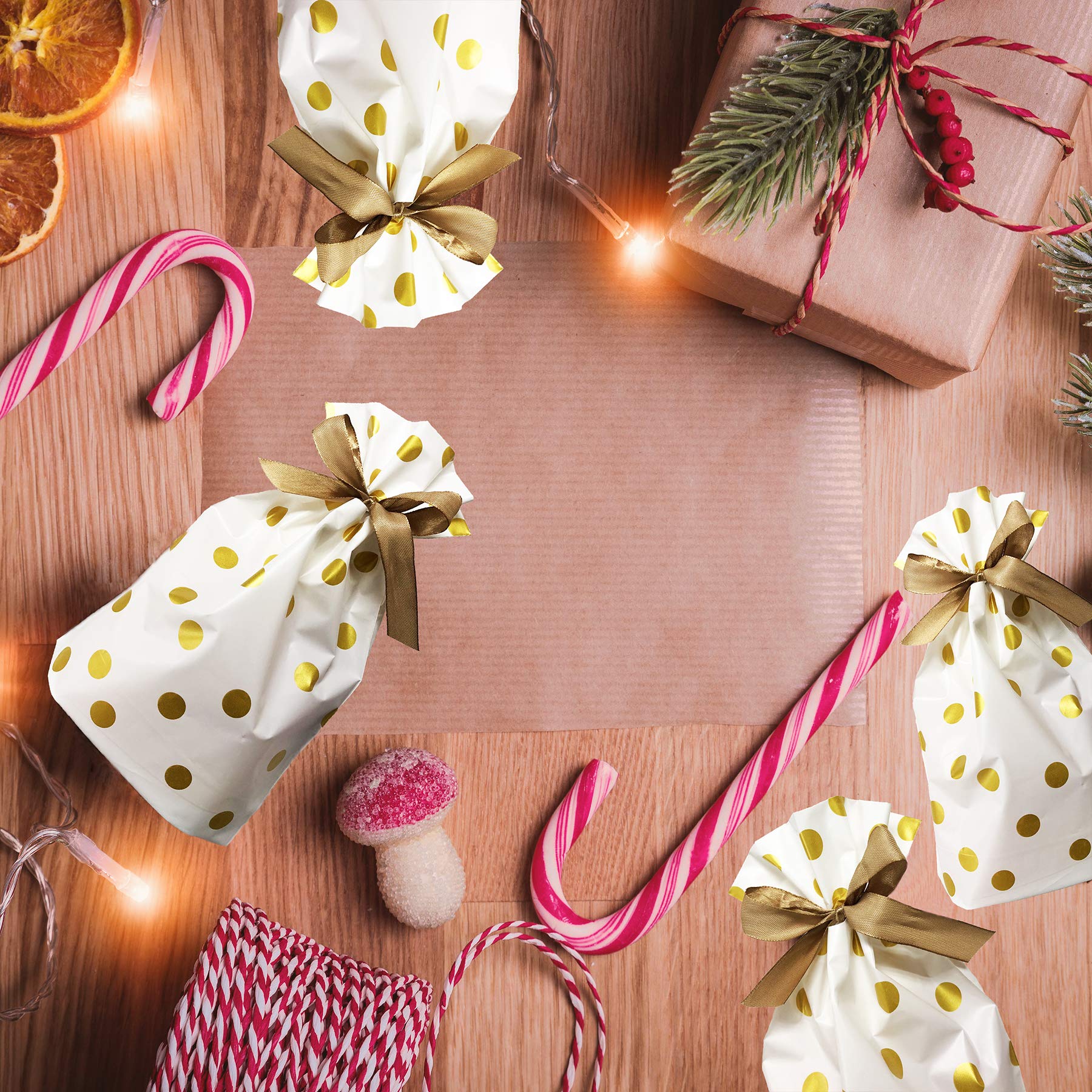 Sacs Cadeaux De Noël Dorés à Cordon (lot De 50) - Sacs Pour Cadeaux De