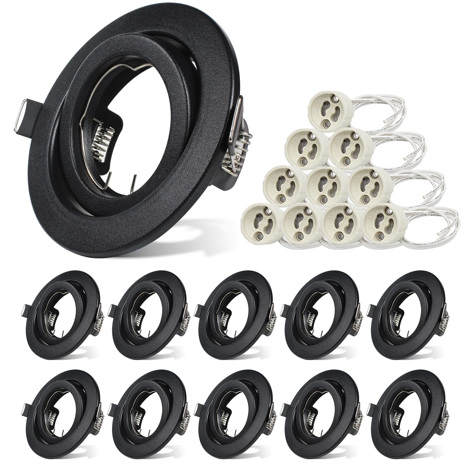 Unikcst 10er Einbaustrahler LED GU10 Set Matt-schwarz 98mm Einbaurahmen Schwenkbar Rund Einbauleuchten Rahmen Metall Einbauspots Rahmen für Küche Wohnzimmer Flur