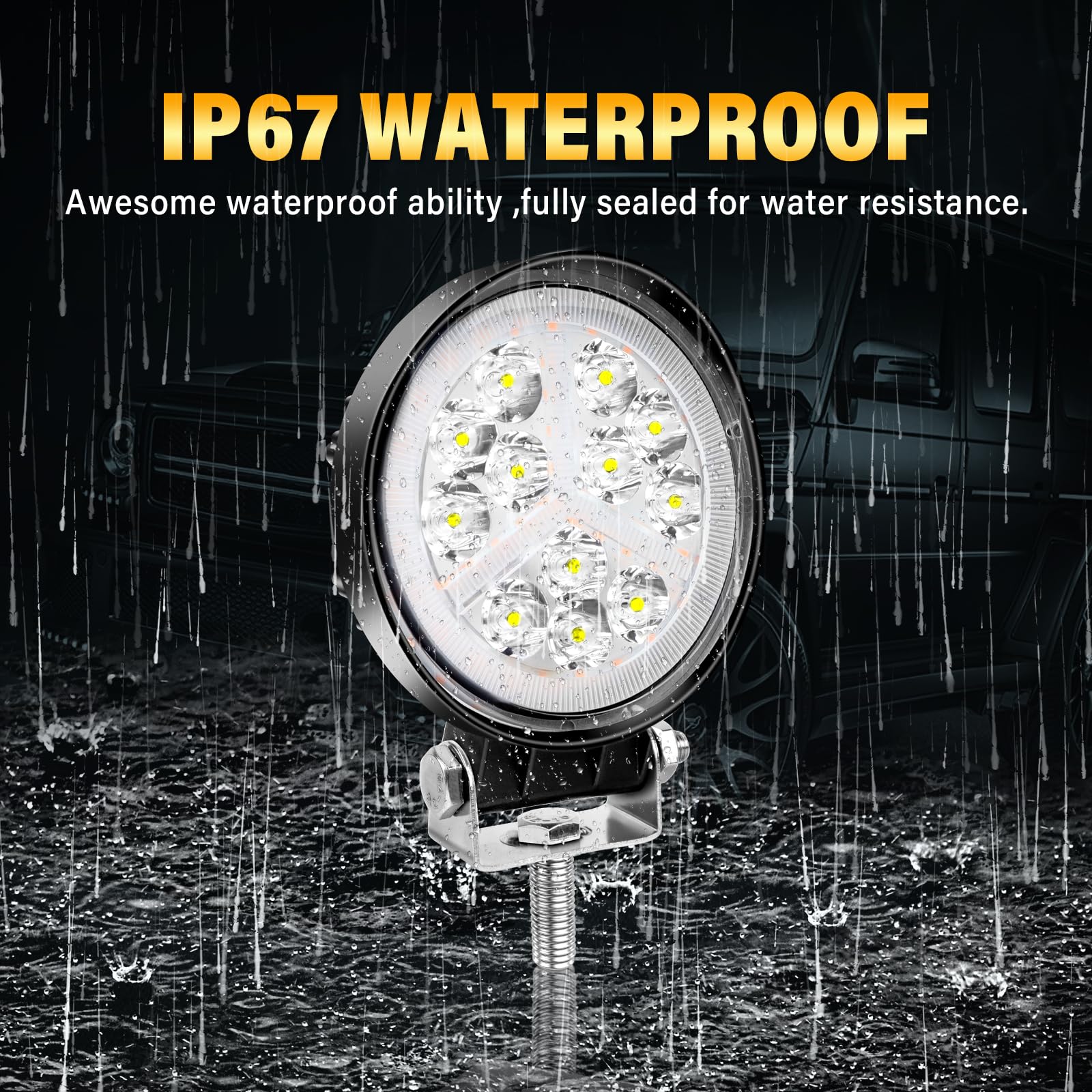 RIGIDON 2x 4 36W okrągły reflektor roboczy led z zestawem okablowania 12 V, dalekiego zasięgu led biała bursztynowa lampa, projektor światła robocze do offroad samochodów ciężarowych 4x4 motocykl