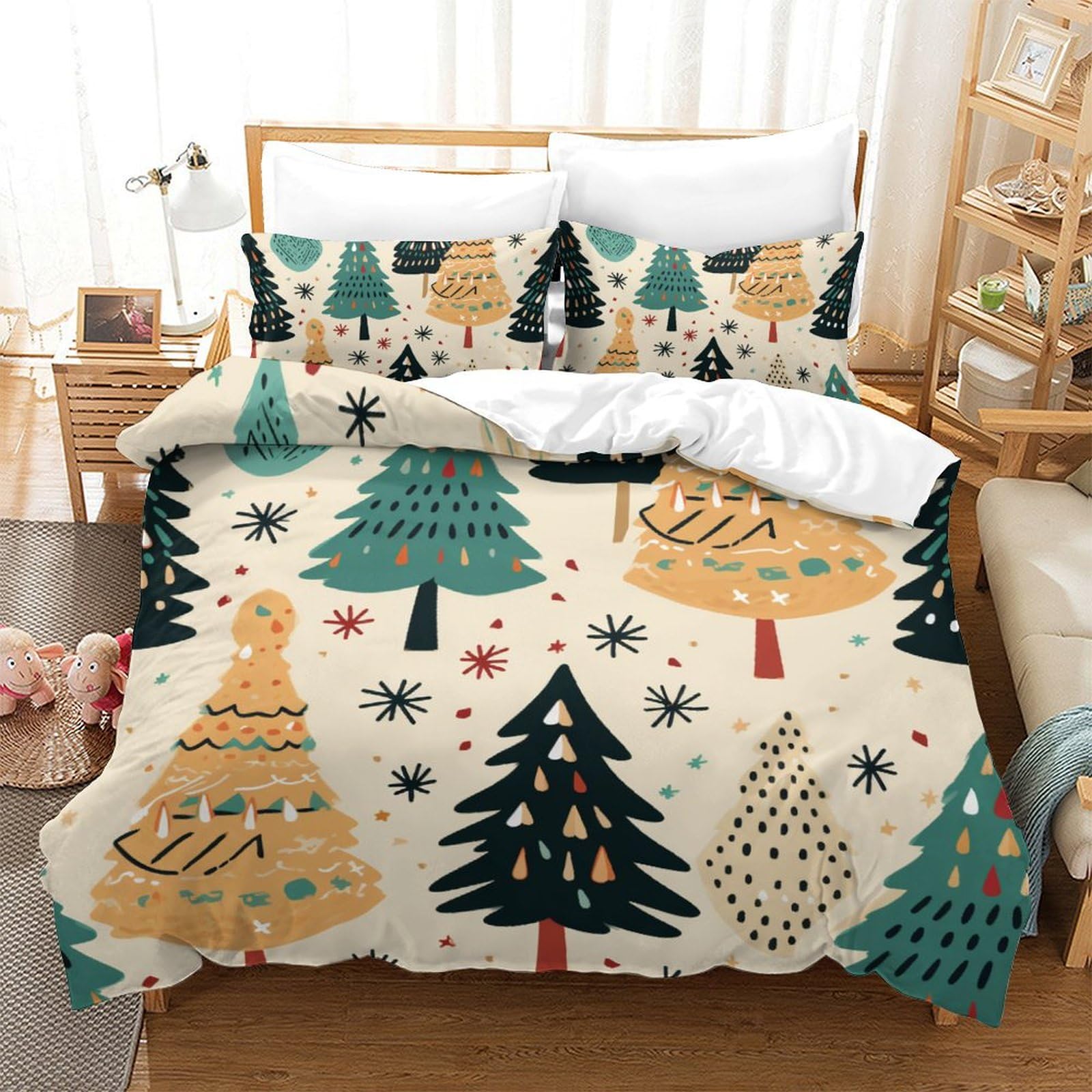 Linge de lit Noël imprimé 3D en microfine douce pour lit double