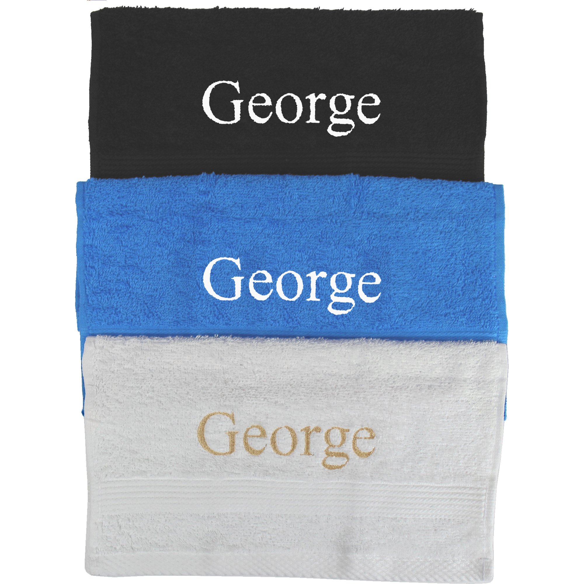 TeddyT's Personalised Face Towel with Embroidered Name (Set of 3) (Black, Blue & White)