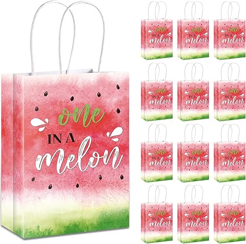 Zonon 16 bolsas de sandía para fiestas, acuarela, uno en un melón, bolsas de dulces con asas, bolsa de regalo de sandía para verano, cumpleaños,