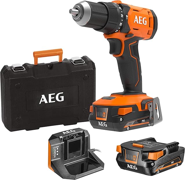 Generic AEG 18 V Pro18V Akku-Schlagbohrschrauber, BSB18G4-202C, Drehmoment 60 Nm, inkl. 2 x 18 V 2,0 Ah Akkus und Ladegerät — Akkuschrauber