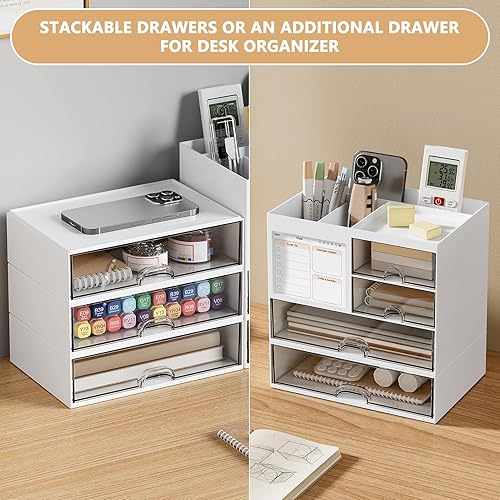 Miniatura 3 de Cajón organizador de escritorio, caja de almacenamiento de escritorio de plástico transparente, organización de escritorio para suministros de