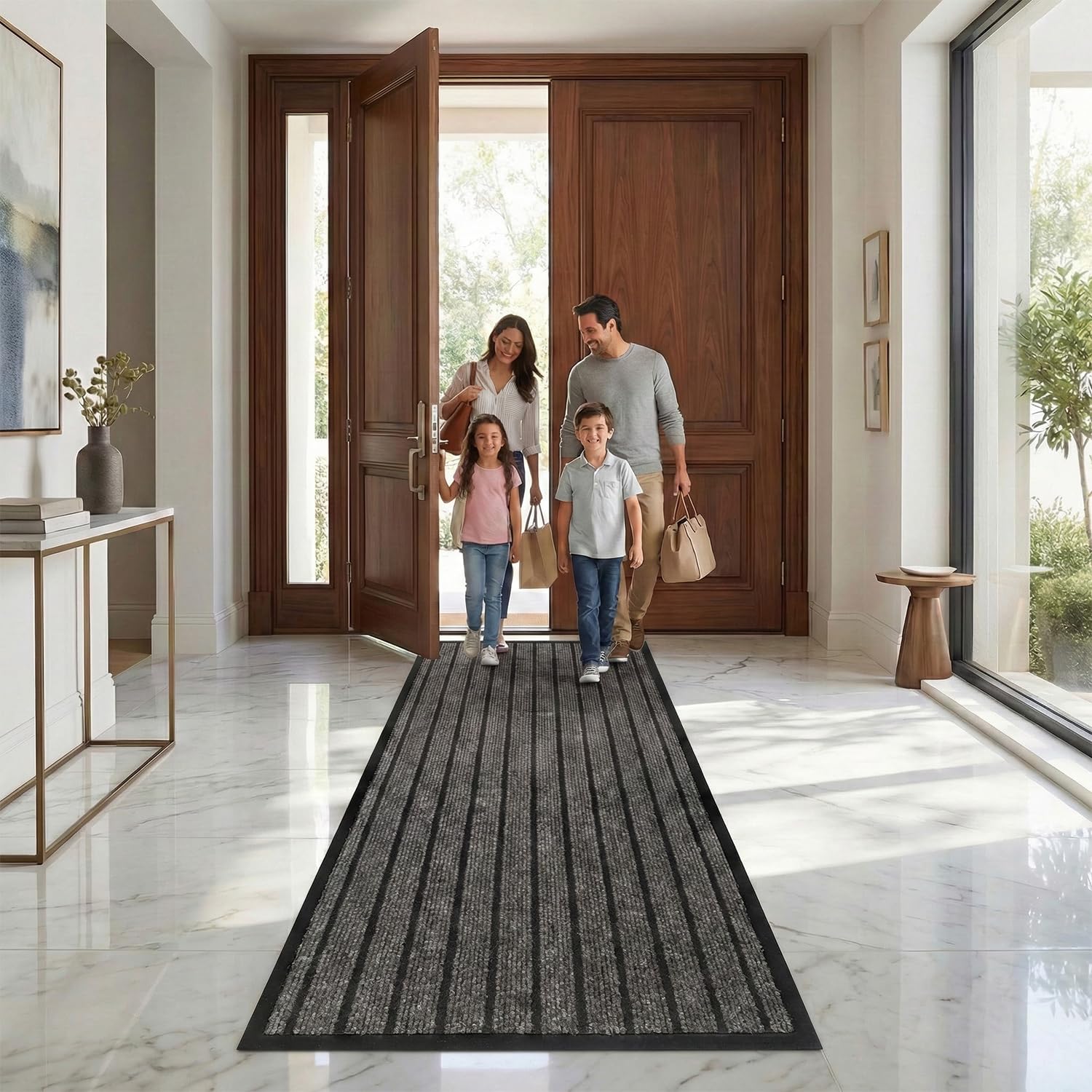 Fit Even Carpet Runners for Hallways Non Slip Long Bedroom Rug - 80 x 150 cm - Inside Door Mat Slip Heavy Duty Mats for Kitchen Floor Entrance Inside Door Mat - Grey