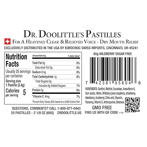 Miniatura 5 de Dr. Doolittle's Pastillas de frutas suaves sin azúcar para voz y garganta, sabor a bayas silvestres, lata de 2.12 onzas, paquete de aproximadamente