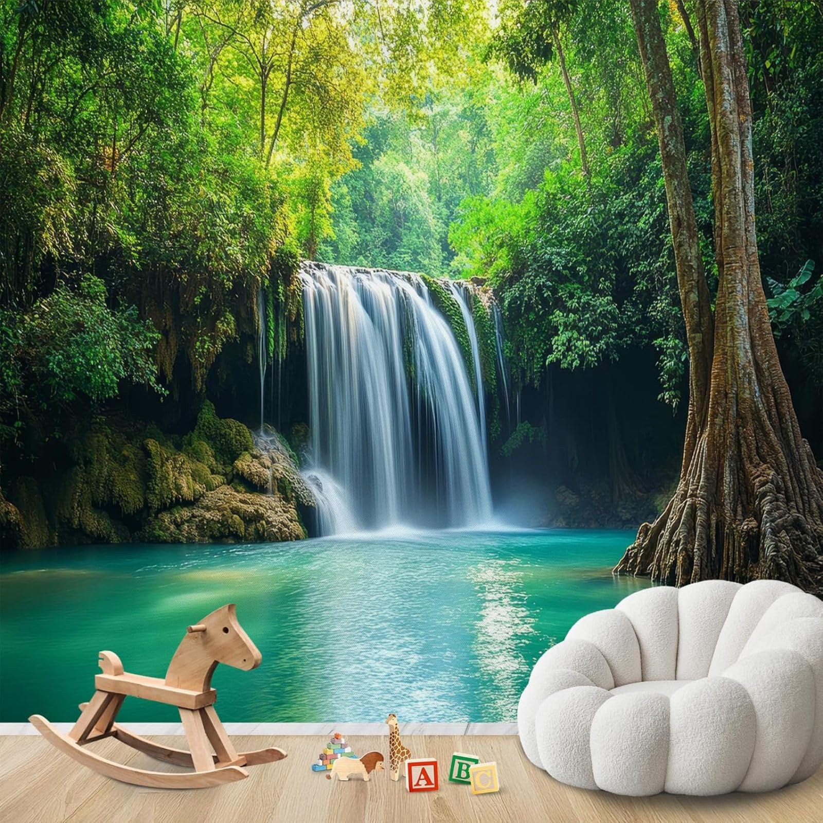 Kfjhgbdshhj 3D Mural Photo Wallpaper Waterfall 3D Forest Waterscape Non-Woven Modern Living Room Bedroom Children's Room Decoration Motif Wallpaper,150Cmx105cm Wall Sticker - Background Wall - Painting - Poster