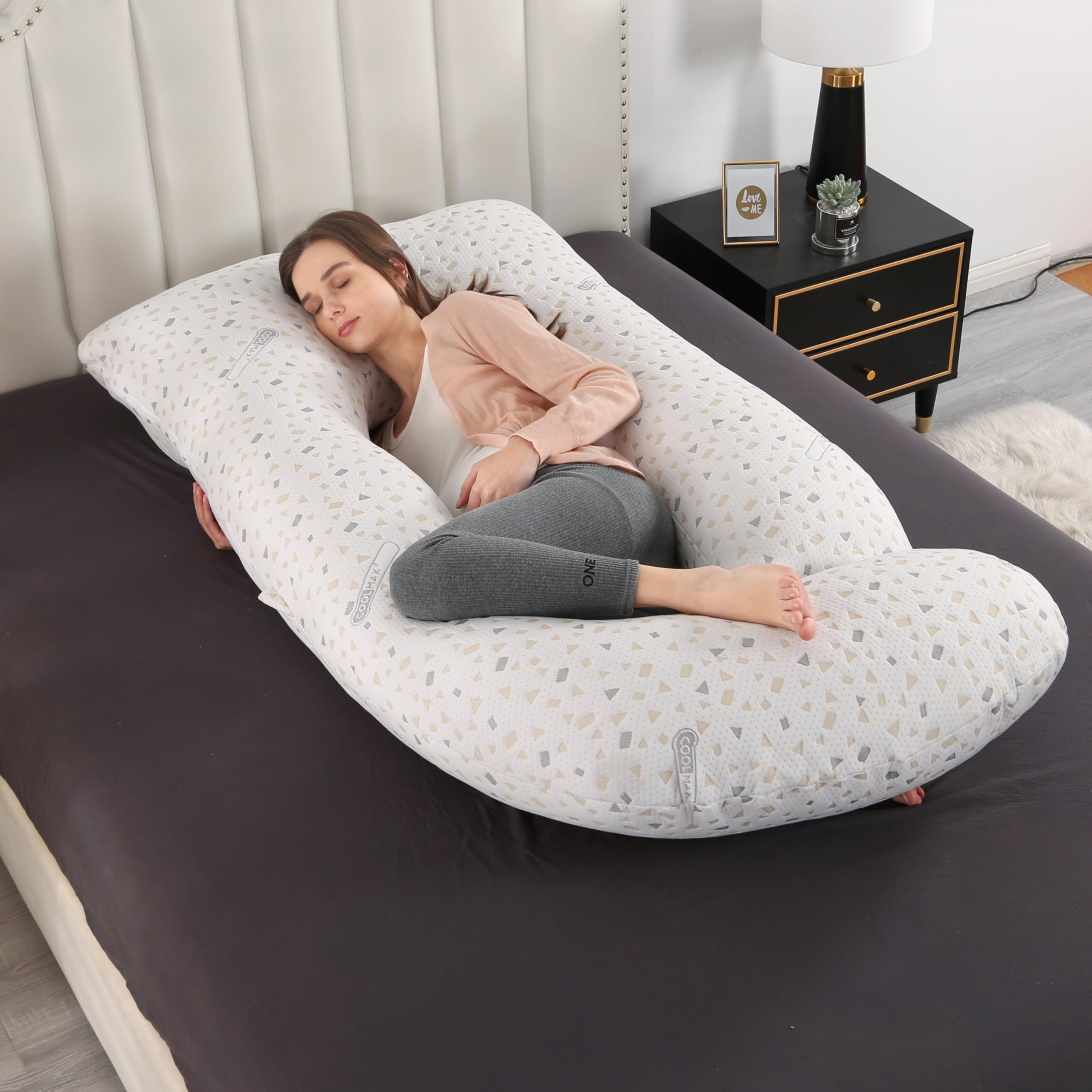 GKXLH Almohada suave de embarazo, almohadas de embarazo para dormir para espalda, vientre, caderas, piernas, almohada de maternidad de cuerpo completo en forma de J para mujeres embarazadas con funda