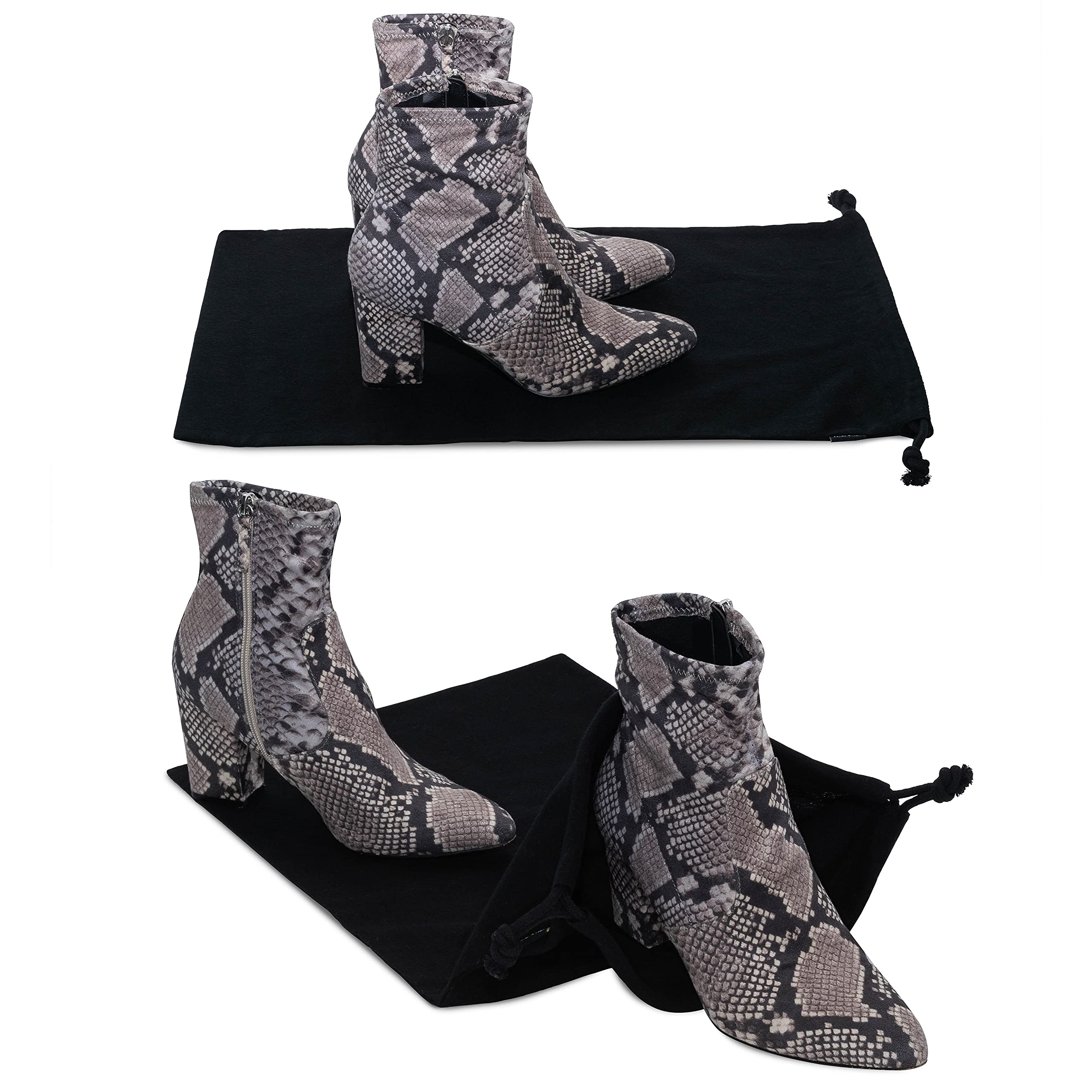 Flanelowe torby na buty do podróży i przechowywania, 100% bawełniane woreczki na kurz z zamknięciem na sznurek, pyłoszczelna miękka tkanina zmywalna, wielofunkcyjne do butów, domu, pakowania, bagażu, Czarny, 12.5x20.5 Inch (Pack of 2)